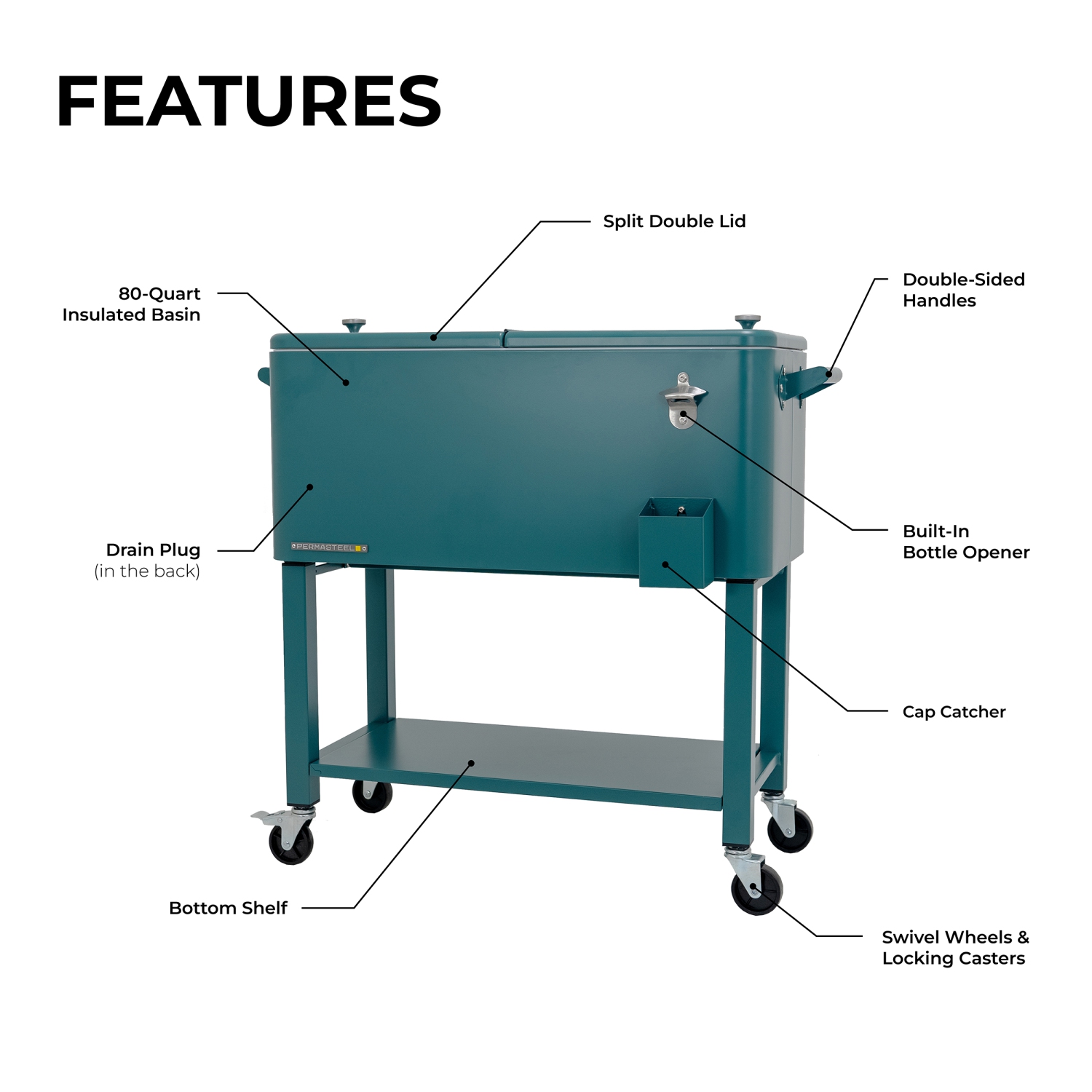 Permasteel - 80QT Patio Cooler w/Removeable Basin - TEAL