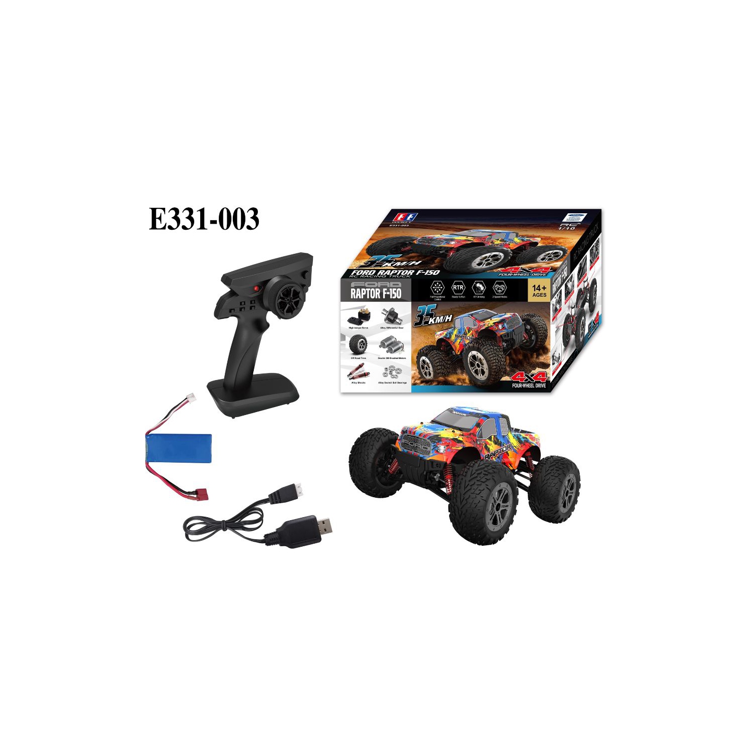 Voiture téléguidée Ford F150 haute vitesse double E 1:10 – Véhicule tout-terrain téléguidé rapide