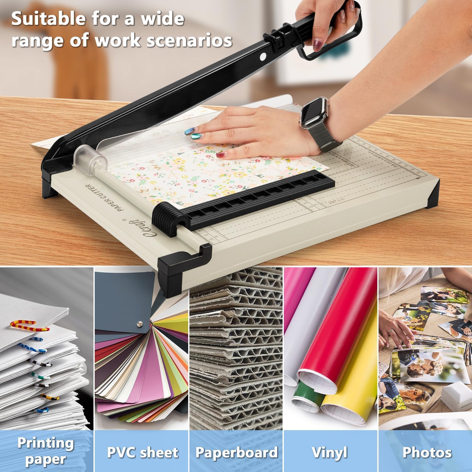 12" Guillotine Paper Cutter：Paper Trimmer Accurate Cutting with Safety Guard,15 Sheets Capacity,Magnetic Guide,Heavy Duty Metal Base, Perfect for