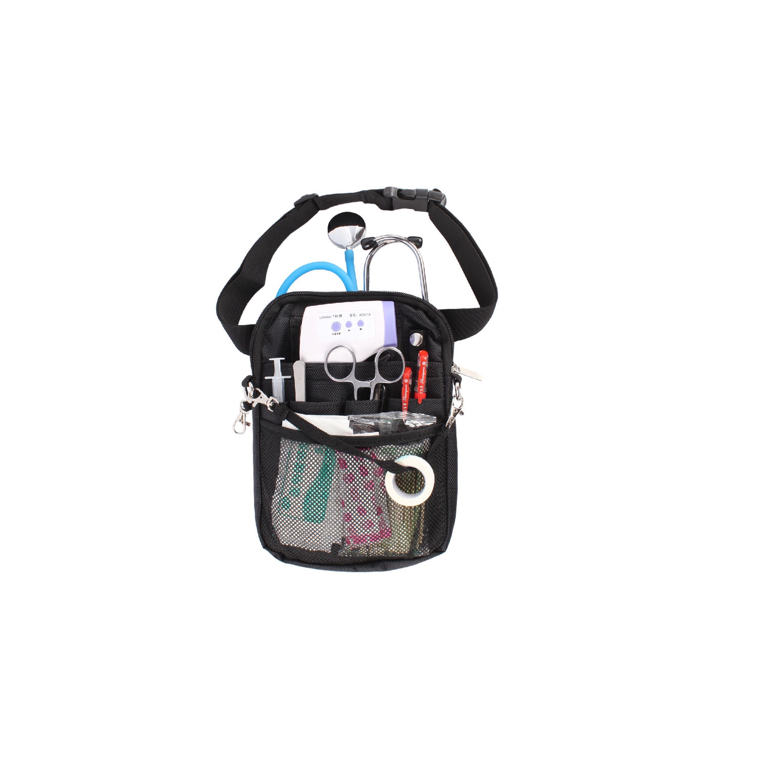 Nurse waist bag with tape clip, multiple compartments, medical equipment, waist bag, nursing storage bag, utility waist bag, black