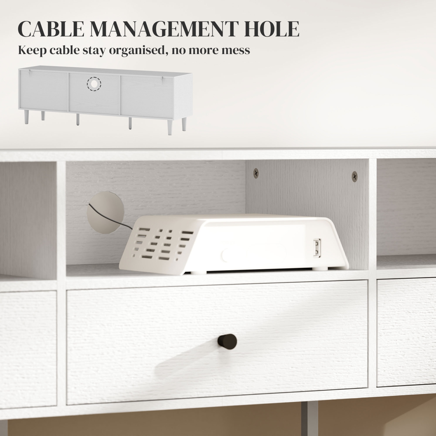 Meuble pour téléviseur jusqu'à 75&nbsp;po de HOMCOM, meuble pour téléviseur à 3 tablettes de rangement, 3 tiroirs, passe-câbles pour le salon et la