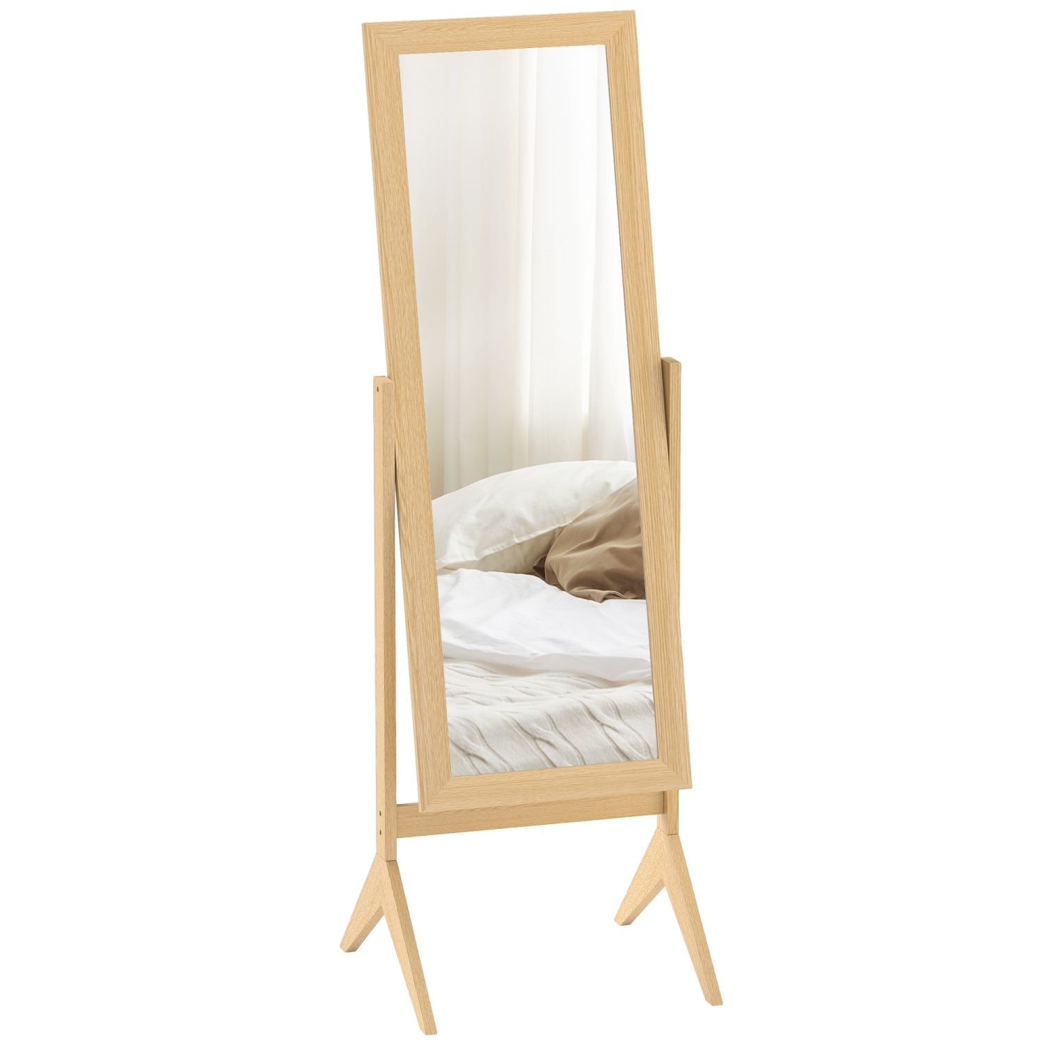 Miroir pleine longueur de HOMCOM, miroir de corps autonome avec cadre rectangulaire, angle réglable pour dressing, chambre, salon, chêne
