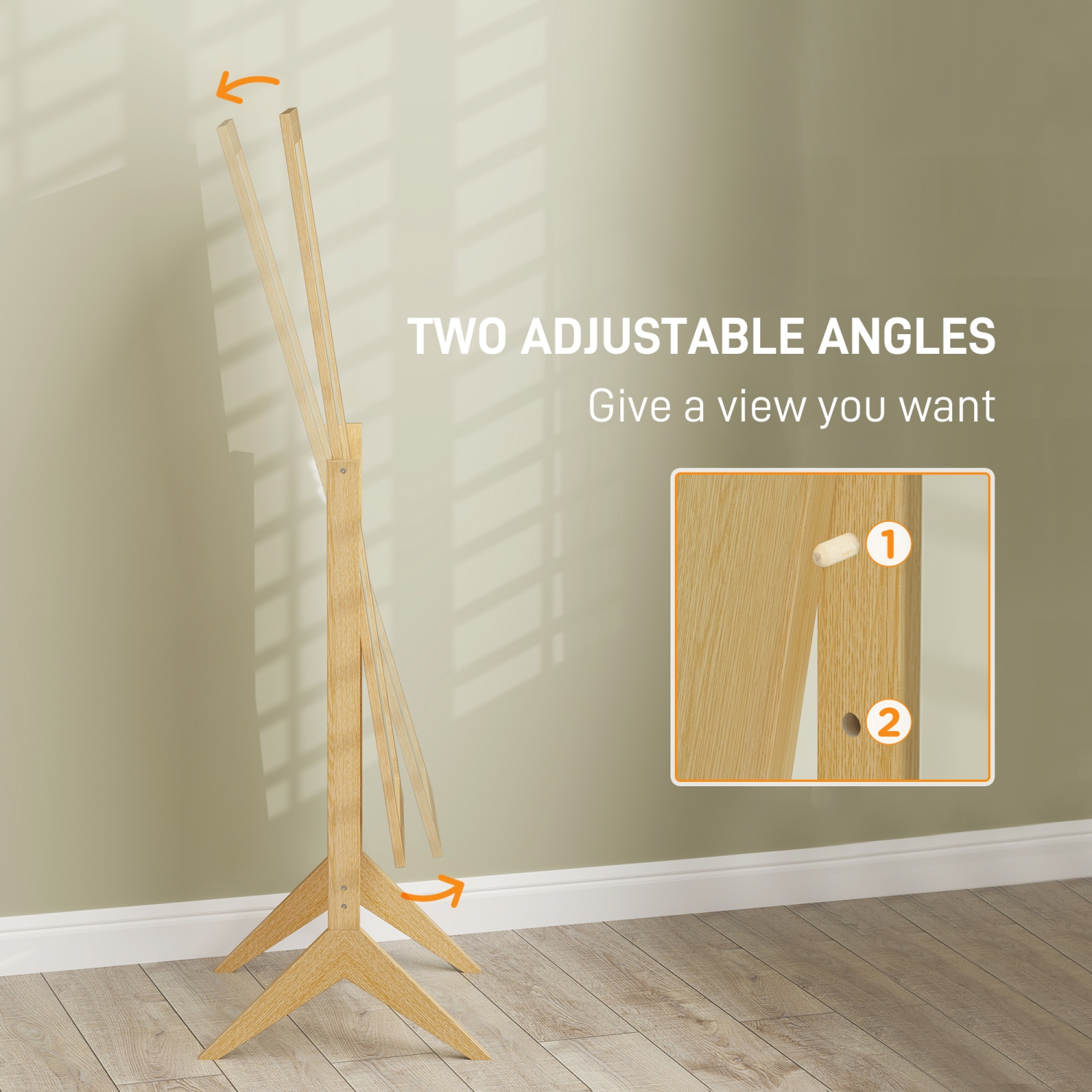 Miroir pleine longueur de HOMCOM, miroir de corps autonome avec cadre rectangulaire, angle réglable pour dressing, chambre, salon, chêne