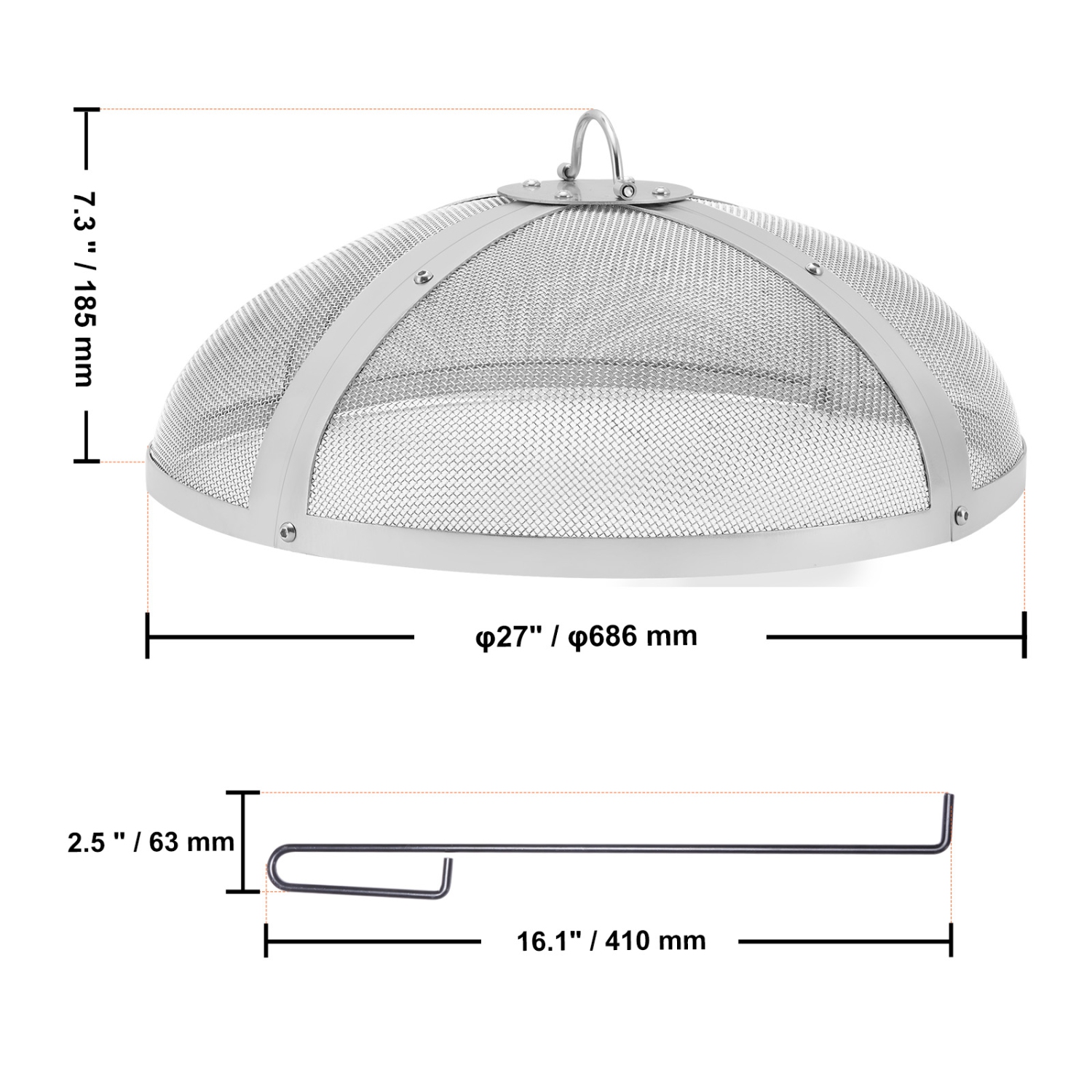 VEVOR 27" Fire Pit Spark Screen Round, Reinforced Heavy Duty Steel Metal Cover, Outdoor Firepit Lid, Easy-Opening Top Screen Covers Round with Ring