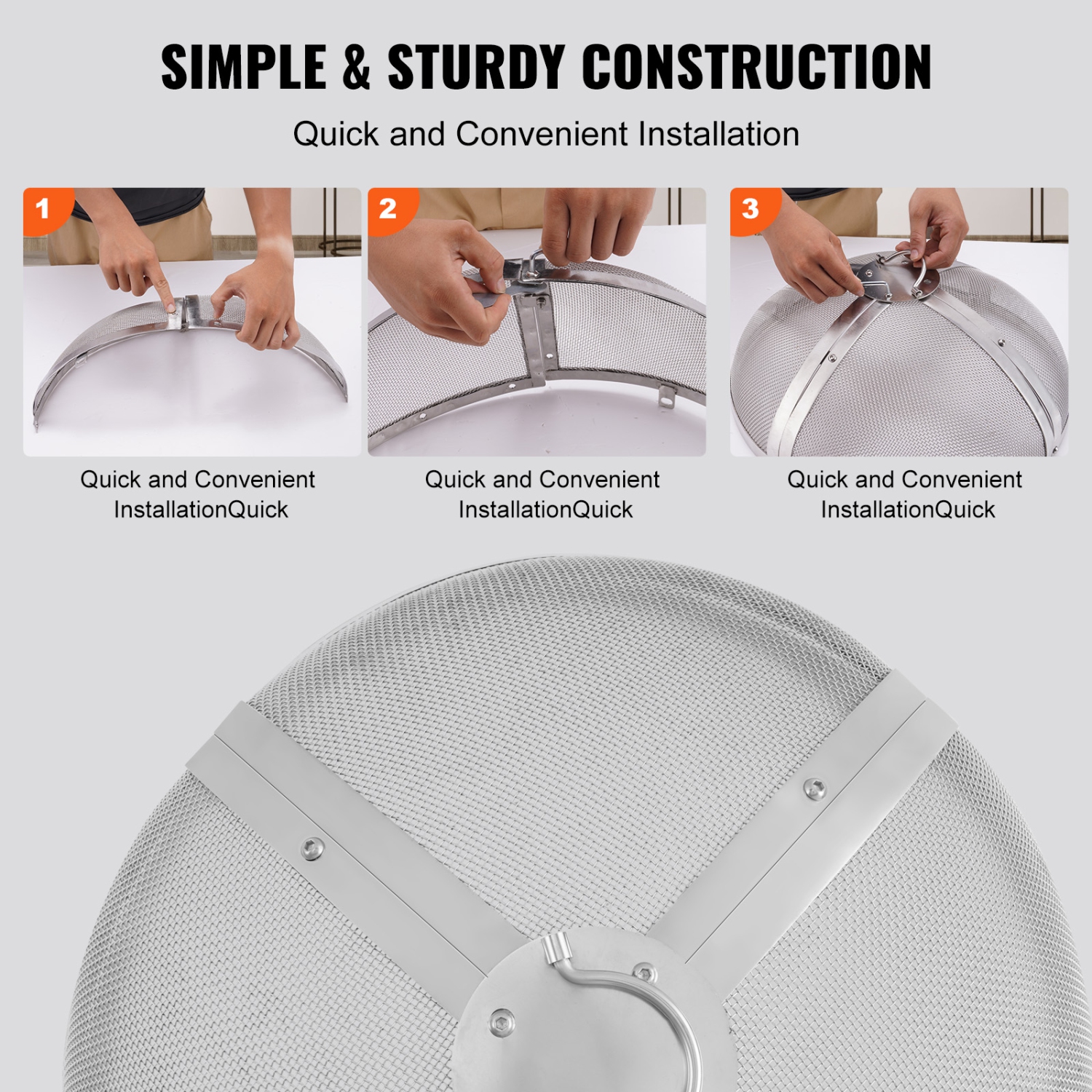 VEVOR 20" Fire Pit Spark Screen Round, Reinforced Heavy Duty Steel Metal Cover, Outdoor Firepit Lid, Easy-Opening Top Screen Covers Round with Ring