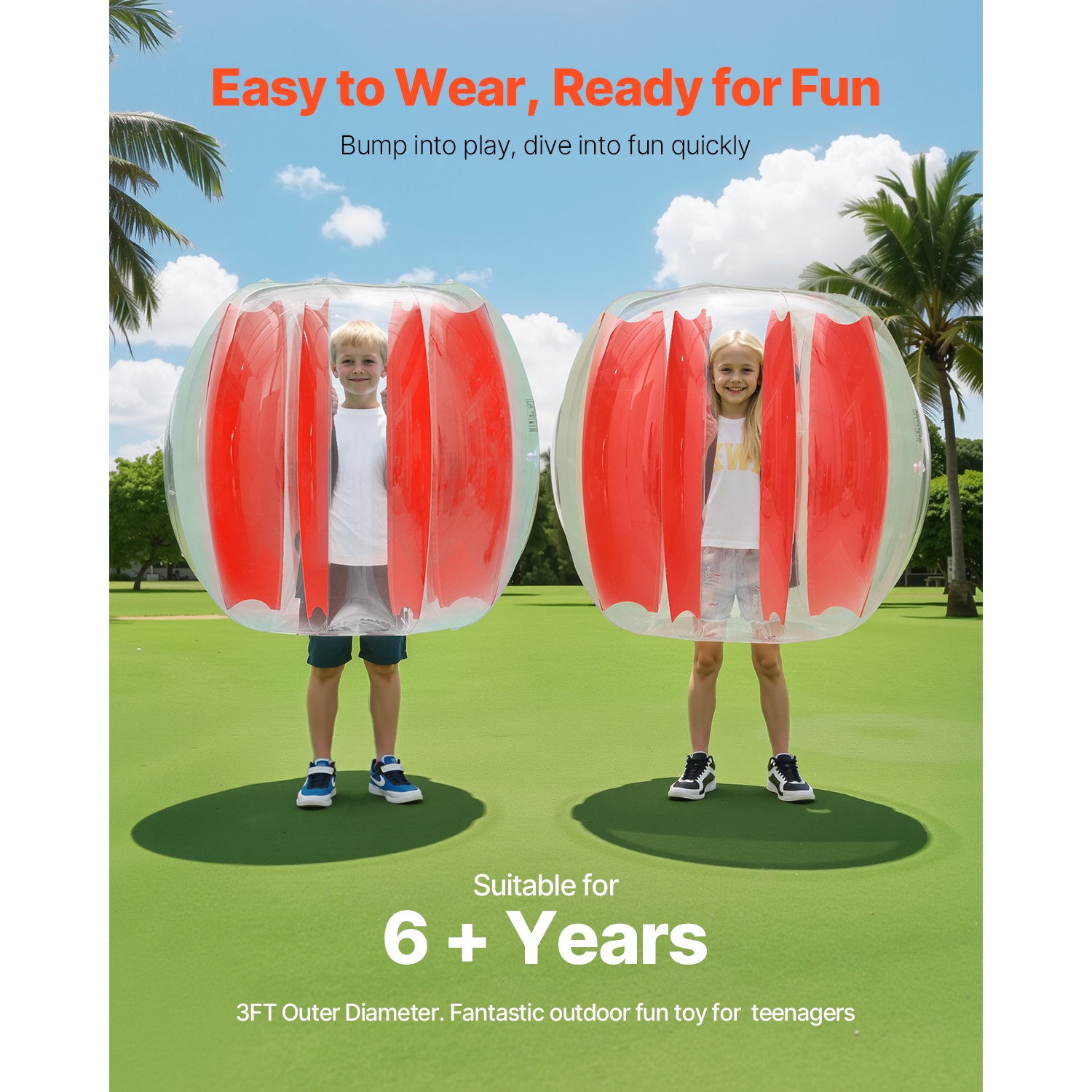 VEVOR 3FT/0.9M Inflatable Bumper Balls 2-Pack, Body Sumo Zorb Ball, Durable Thick PVC Human Hamster Bubble Knocker for Outdoor Sports Team Gaming