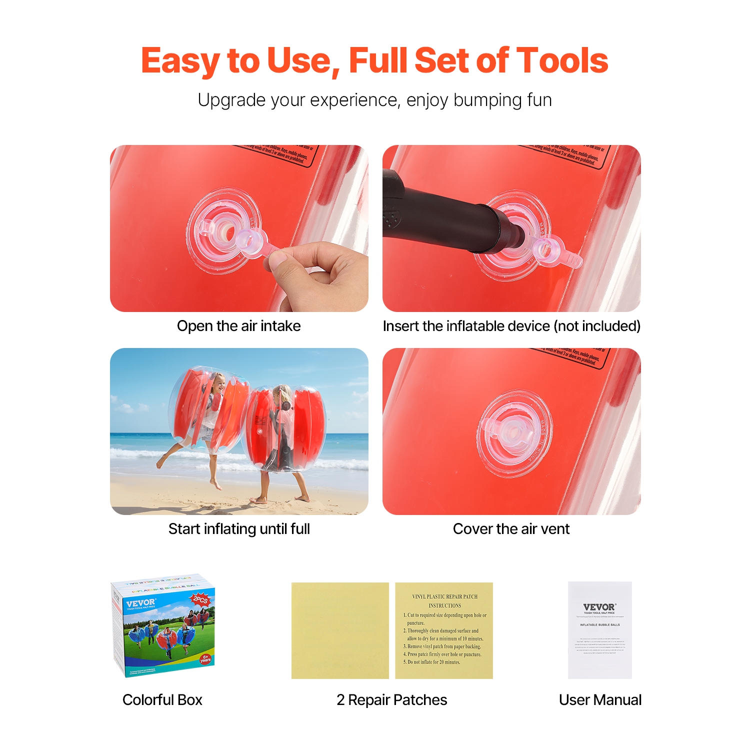 VEVOR 3FT/0.9M Inflatable Bumper Balls 2-Pack, Body Sumo Zorb Ball, Durable Thick PVC Human Hamster Bubble Knocker for Outdoor Sports Team Gaming