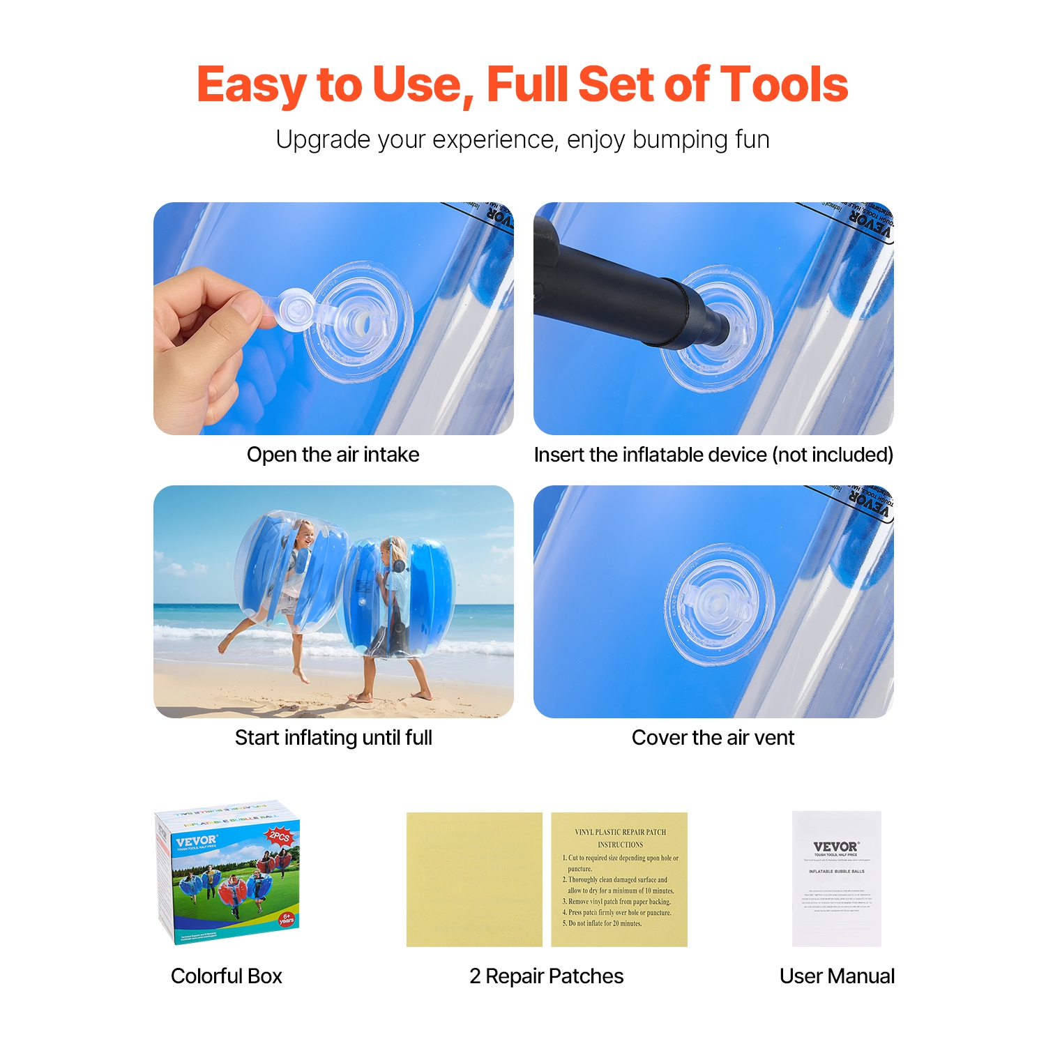 VEVOR 3FT/0.9M Inflatable Bumper Balls 2-Pack,Body Sumo Zorb Ball,Durable Thick PVC Human Hamster Bubble Knocker for Outdoor Team Gaming Play,Bopper