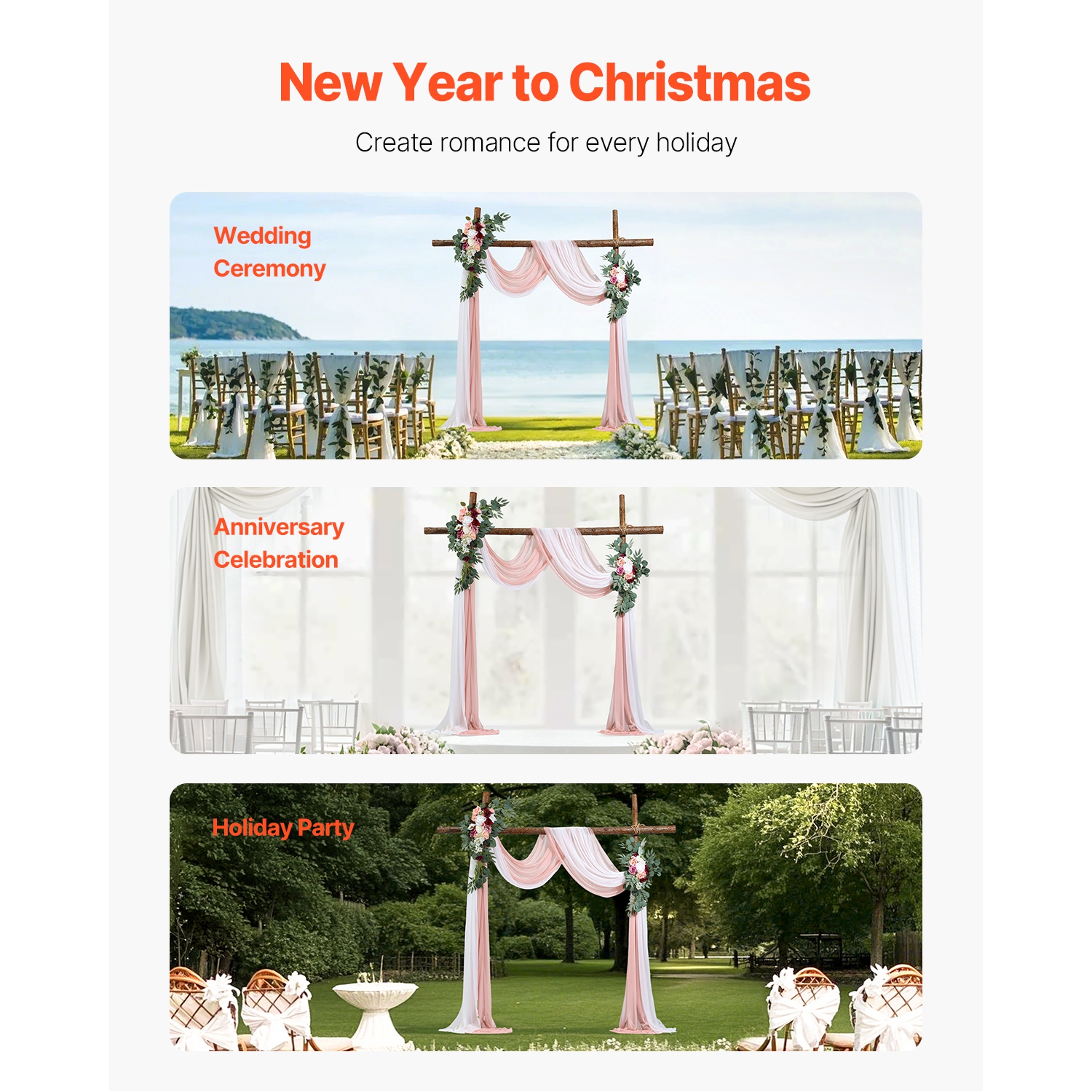 VEVOR Artificial Wedding Arch Flowers Kit, Pink Wedding Arch Flowers with Drapes Kit - 2 Pcs Floral Arrangement, 2 Pcs Sheer Drapes, for Ceremony