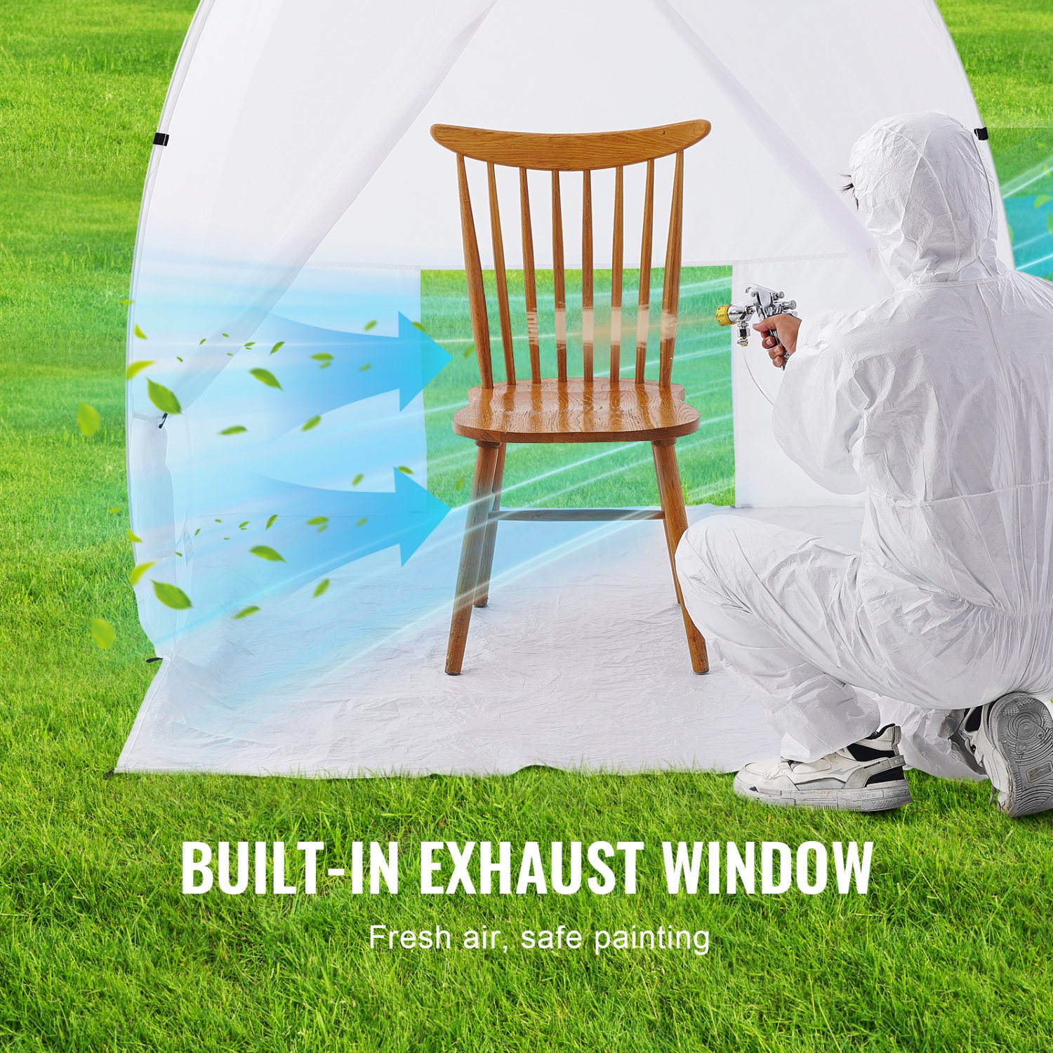 VEVOR 60x60x70in Spray Paint Shelter, Pop-Up Portable Spray Paint Tent with Built-In Floor, Exhaust Window and Storage Bag, Foldable Paint Booth for