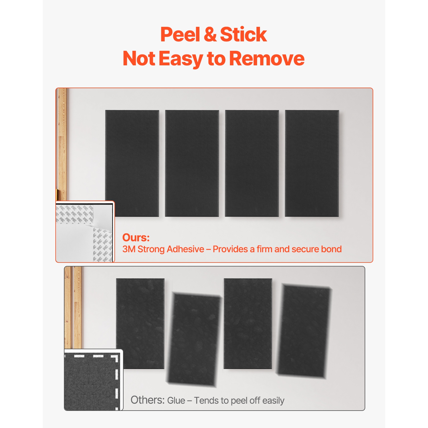 VEVOR 4 PCS Acoustic Panels, 2 inch Thick 23.6 x 11.8 inch Fiberglass Sound Absorbing Panels, Self-adhesive Soundproof Wall Boards, for Studios,