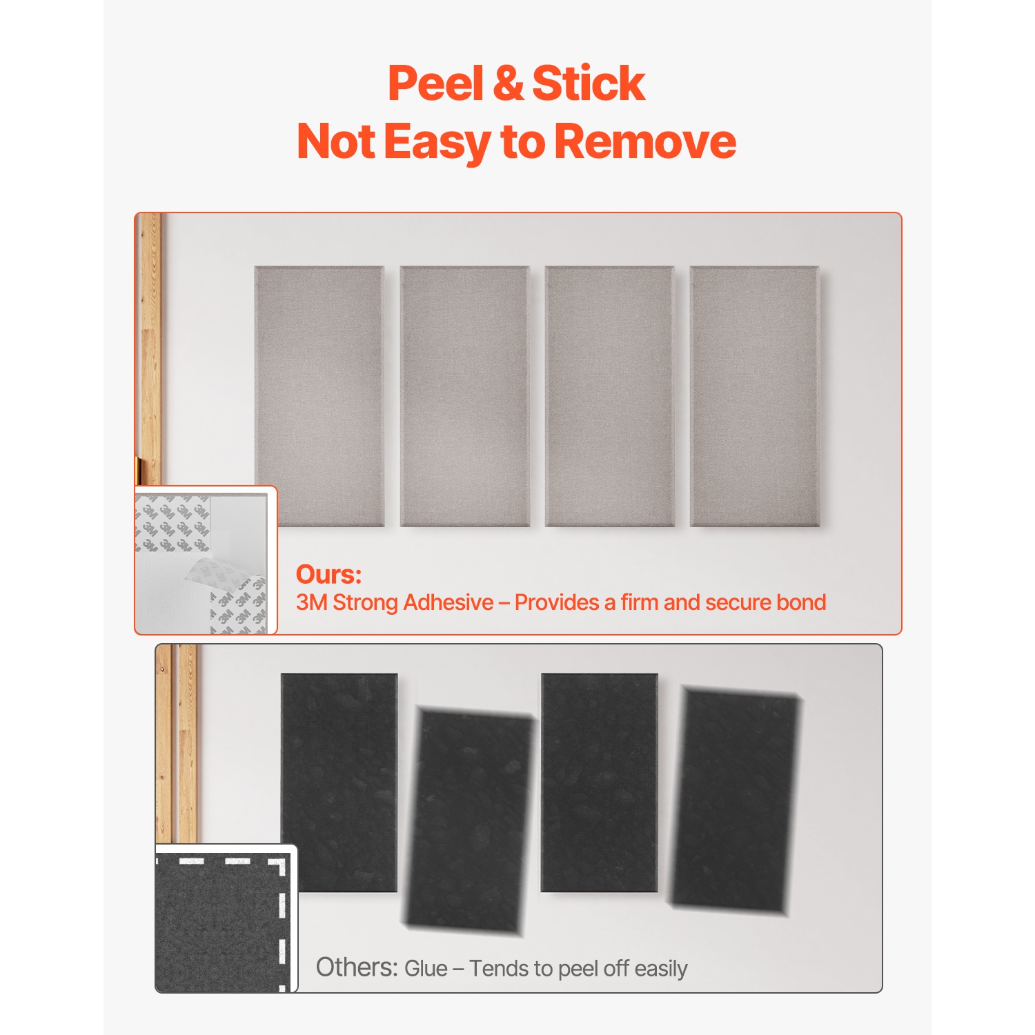 VEVOR 4 PCS Acoustic Panels, 2 inch Thick 23.6 x 11.8 inch Fiberglass Sound Absorbing Panels, Self-adhesive Soundproof Wall Boards, for Studios,