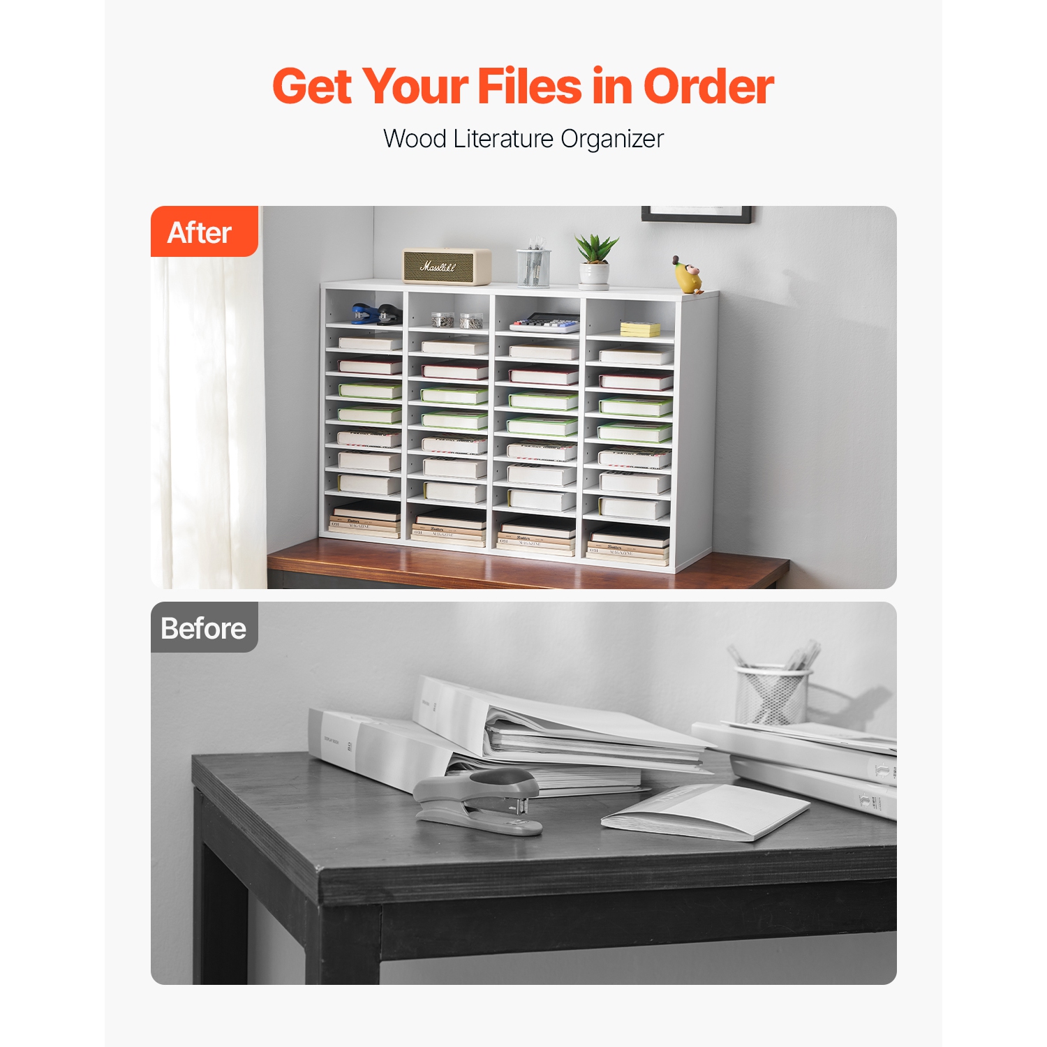 VEVOR – Organisateur à documents à 36 compartiments, boîte aux lettres avec tablettes ajustables, classeur en bois à densité moyenne en panneaux de