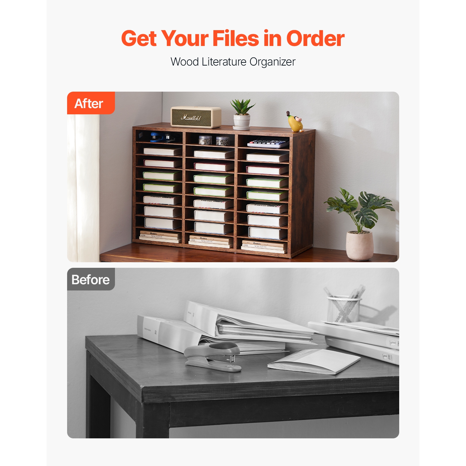 VEVOR 27 Compartments Literature Organizer, Office Mailbox with Removable Shelves, Wood Mailbox Sorter Particle Board Office Home Classroom Storage,