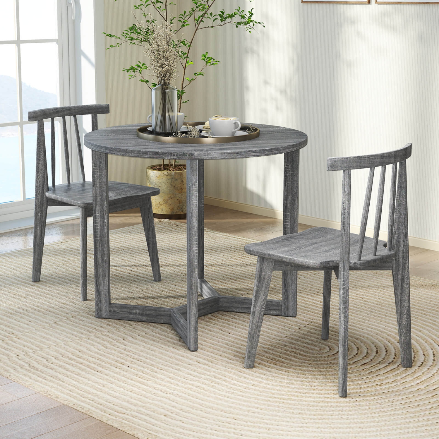 Costway 36 Inch Wood Dining Table for 2-4 People with Wing-shaped Pedestal Base Gray/Black
