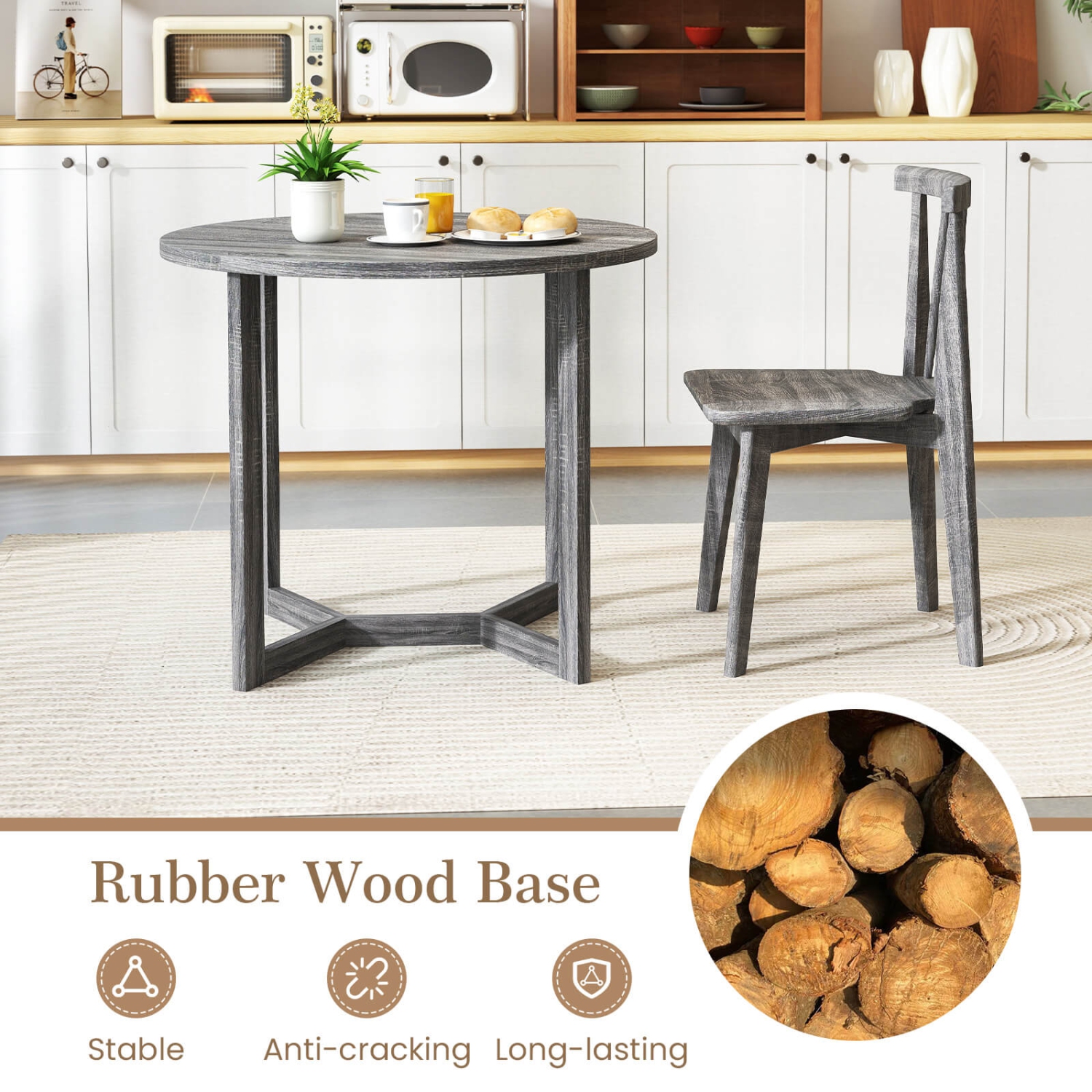 Costway 36 Inch Wood Dining Table for 2-4 People with Wing-shaped Pedestal Base Gray/Black