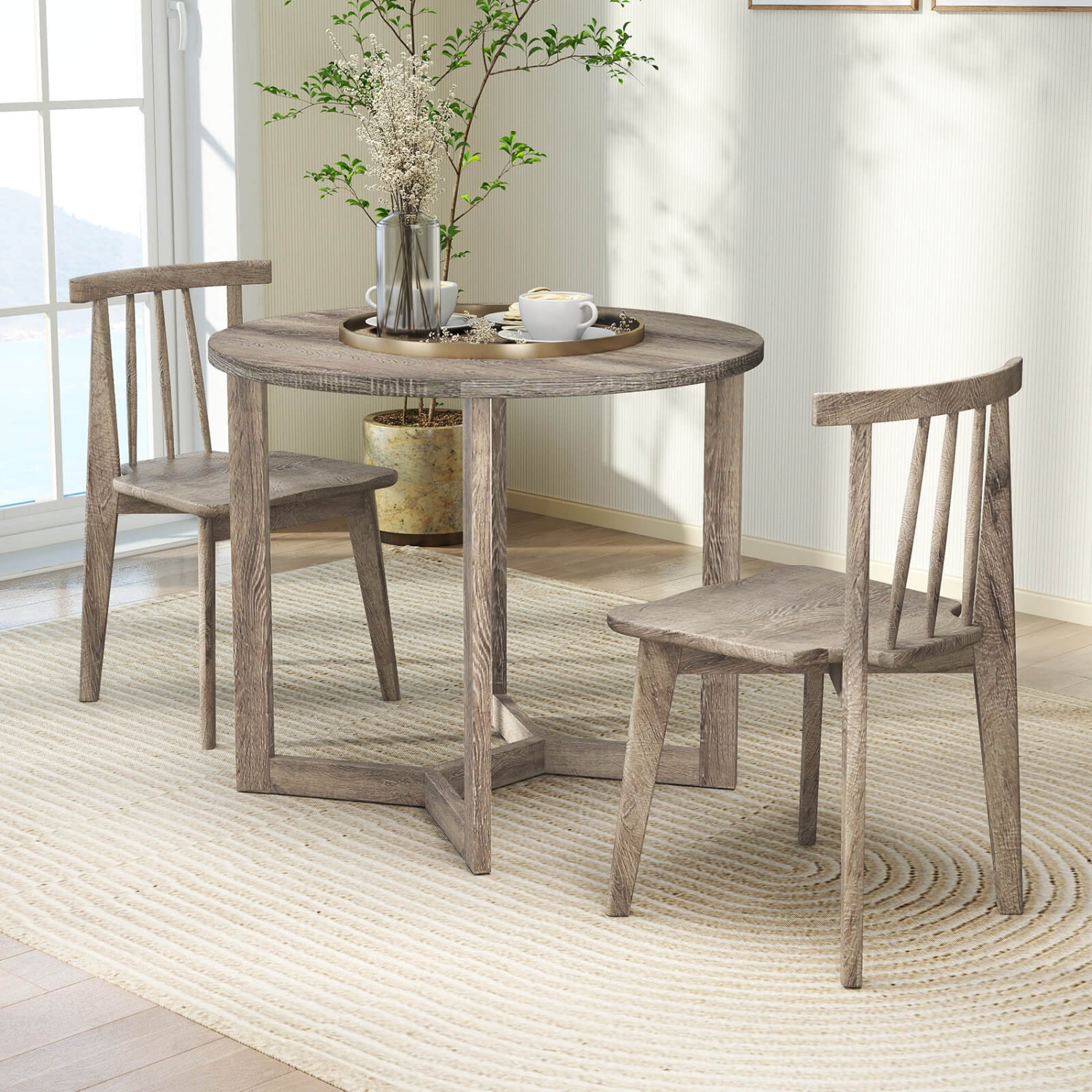 Costway 36 Inch Wood Dining Table for 2-4 People with Wing-shaped Pedestal Base Gray/Black