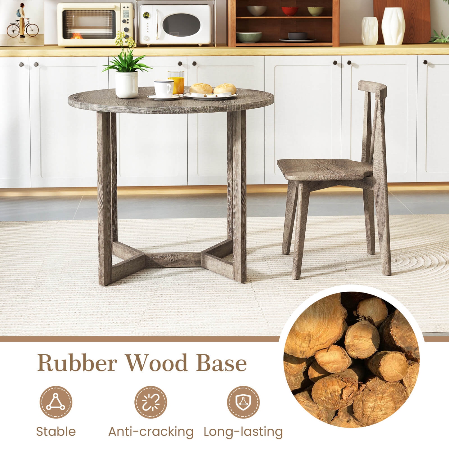 Costway 36 Inch Wood Dining Table for 2-4 People with Wing-shaped Pedestal Base Gray/Black