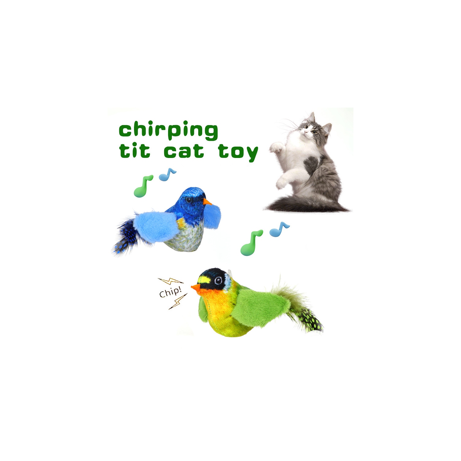 Cat Toys Chirping Bird, Suitable for Cat Wand Toys, Interactive Toys for Indoor Kitty Kitten Exercise, Green
