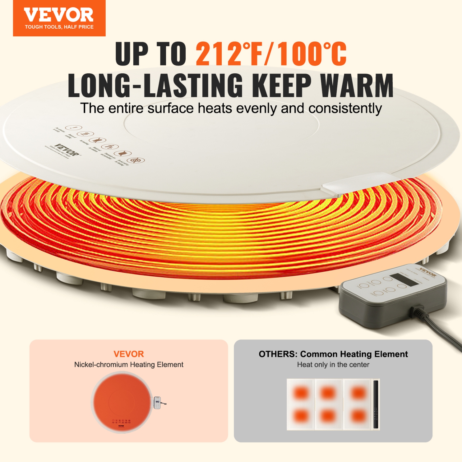 VEVOR Electric Warming Tray, Food Warming Mat for Buffet, Rollable & Portable Silicone Food Warmer with 4 Adjustable Temperature Settings, Auto