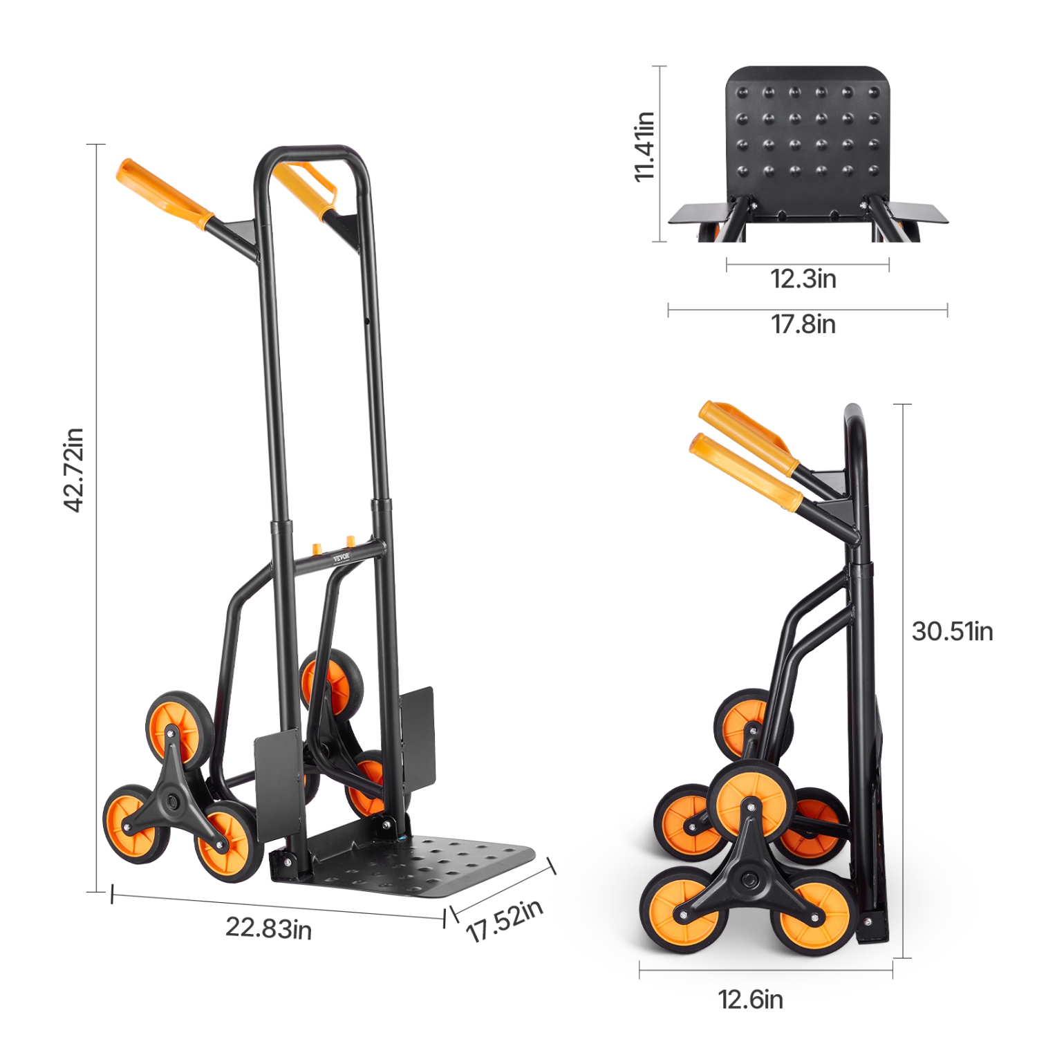 Diable et diable pour monte-marches 440&nbsp;lb de VEVOR, chariot pliable robuste avec poignée double, 6 roulettes et 2 cordes élastiques pour