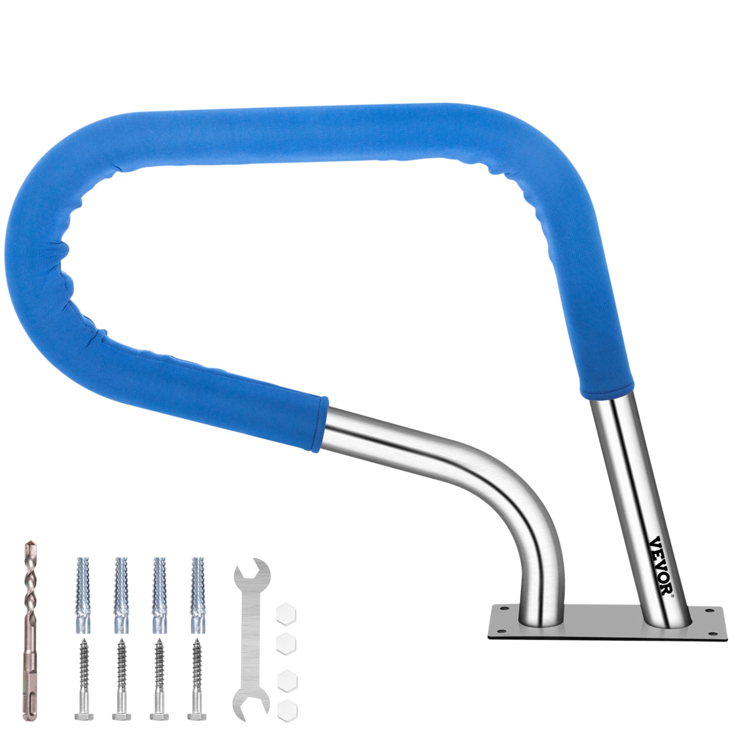 VEVOR 30x22 Pool Railing 304 Stainless Steel 250LBS Load Capacity Silver Rustproof Humanized Swimming Pool Handrail with Blue Grip Cover & M8 Drill