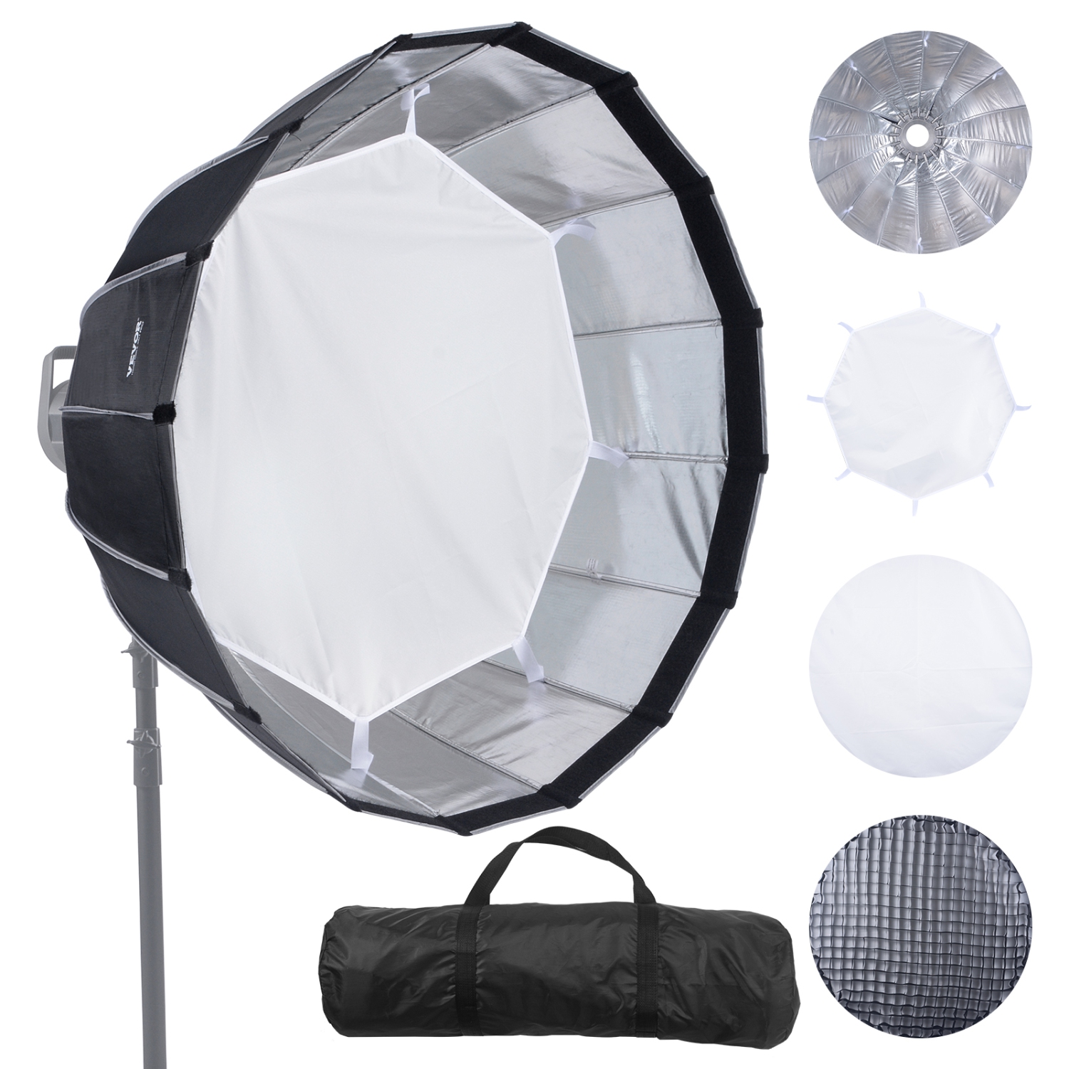 VEVOR 33 in / 850 mm Parabolic Softbox, Quick Release and Quick Fold, Lightweight and Portable, Universal Bowens Mount, 4 Lighting Effects, Fits for