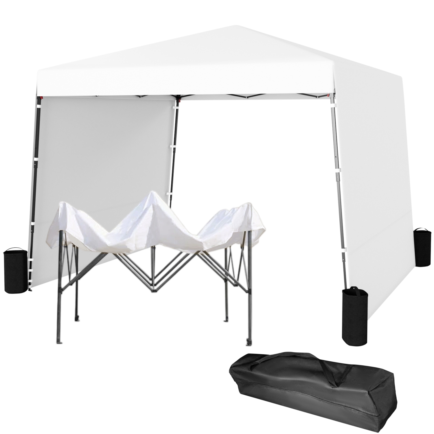 EROMMY 10x10 FT Pop Up Canopy Tent with 2 Sidewalls - Waterproof Instant Shelter for Outdoor Events, Farmers Markets, Backyard Parties - White