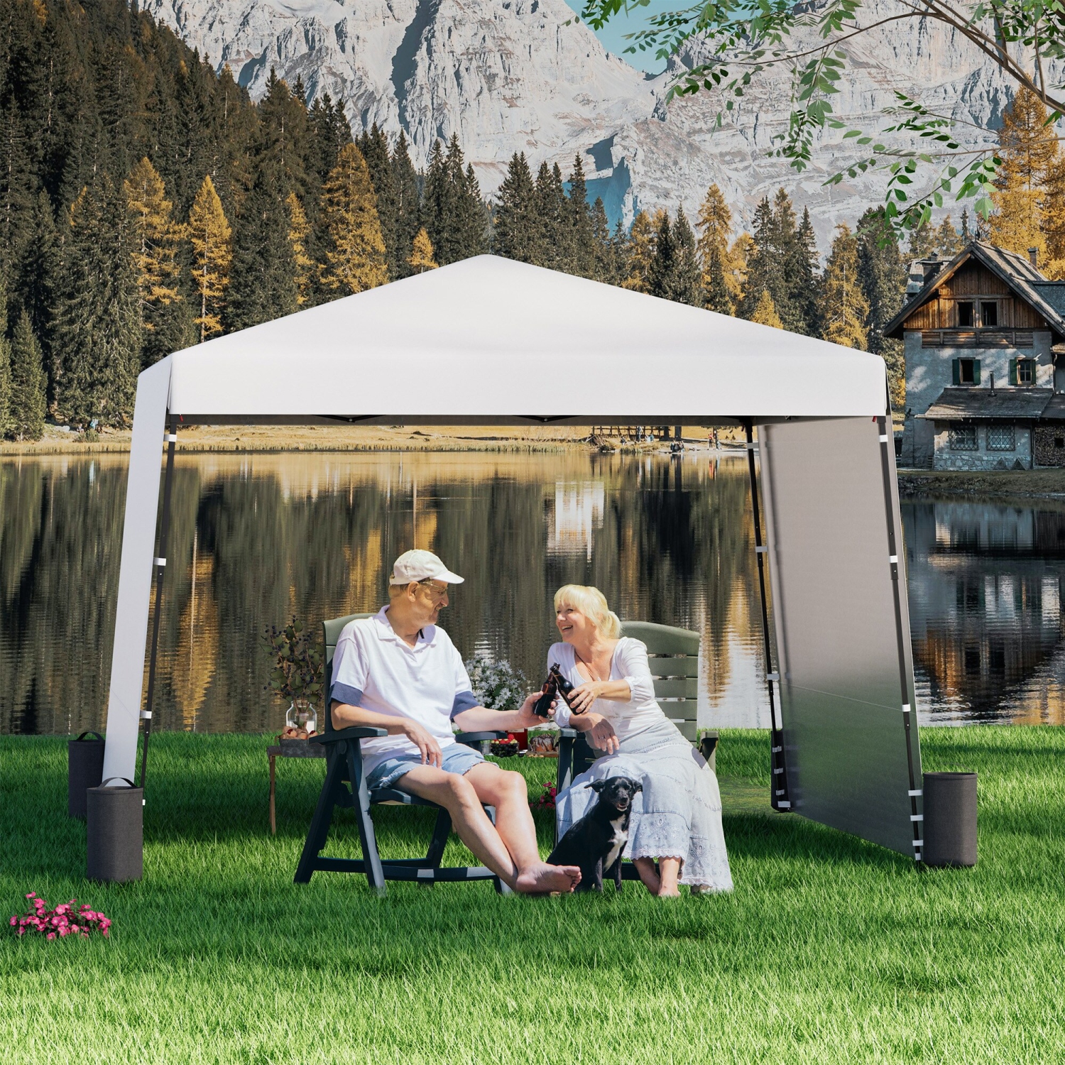 EROMMY 10x10 FT Pop Up Canopy Tent with 2 Sidewalls - Waterproof Instant Shelter for Outdoor Events, Farmers Markets, Backyard Parties - White