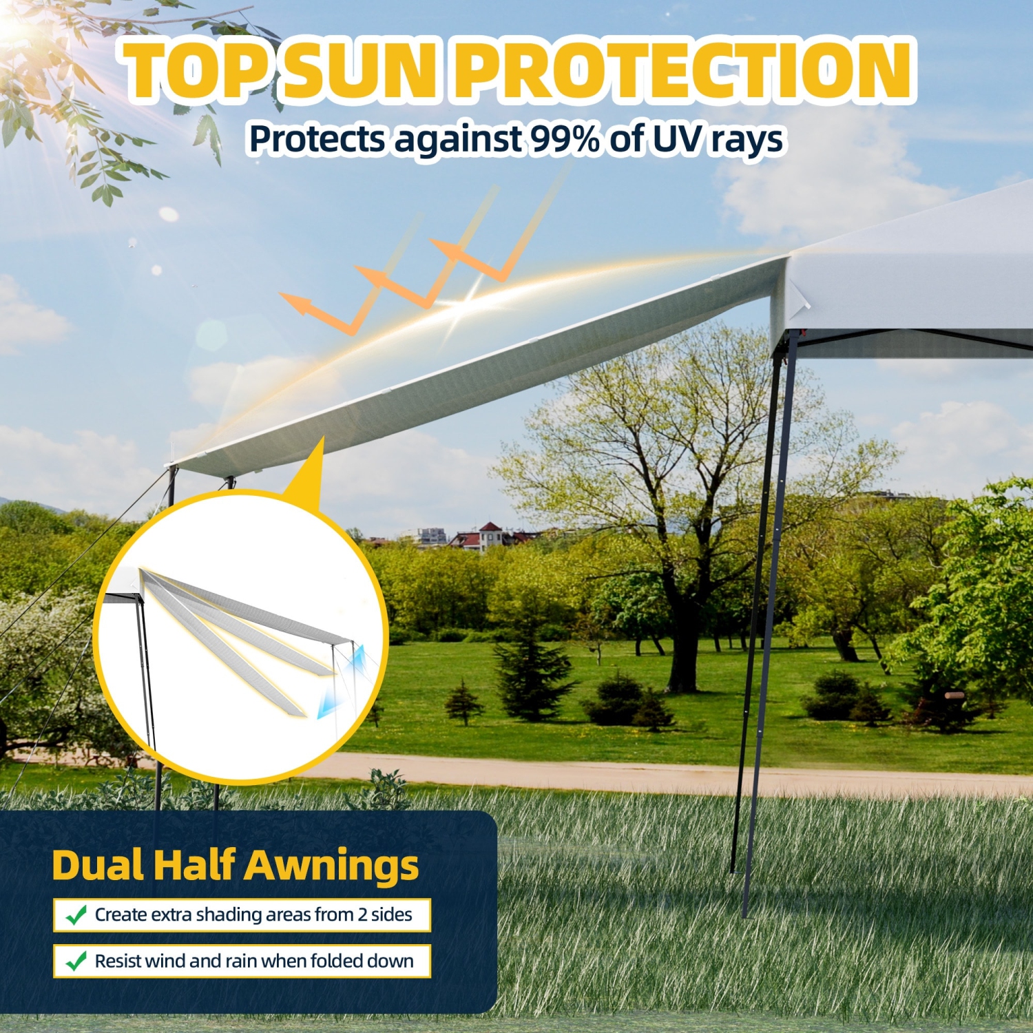 EROMMY 10x10 FT Pop Up Canopy Tent with 2 Sidewalls - Waterproof Instant Shelter for Outdoor Events, Farmers Markets, Backyard Parties - White