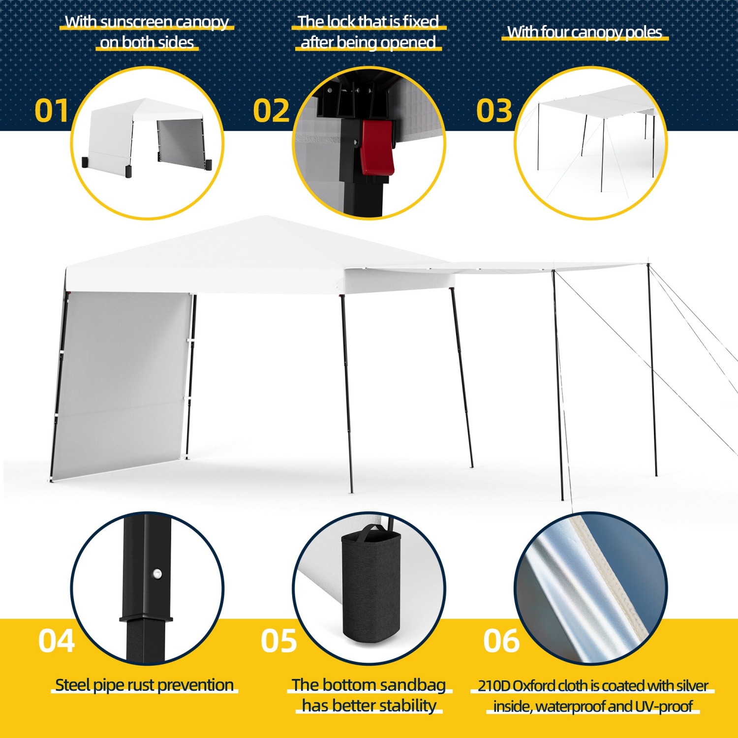 EROMMY 10x10 FT Pop Up Canopy Tent with 2 Sidewalls - Waterproof Instant Shelter for Outdoor Events, Farmers Markets, Backyard Parties - White