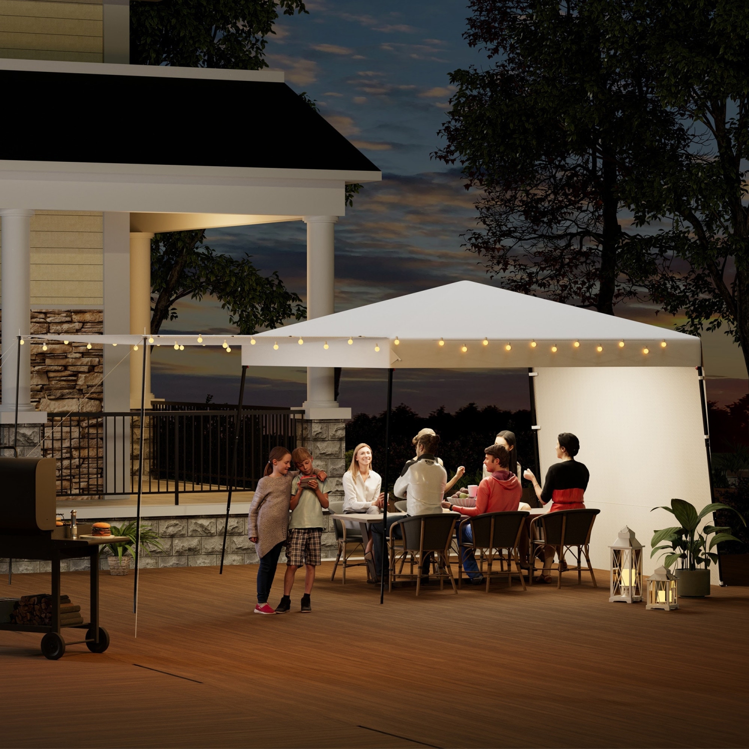 EROMMY 10x10 FT Pop Up Canopy Tent with 2 Sidewalls - Waterproof Instant Shelter for Outdoor Events, Farmers Markets, Backyard Parties - White