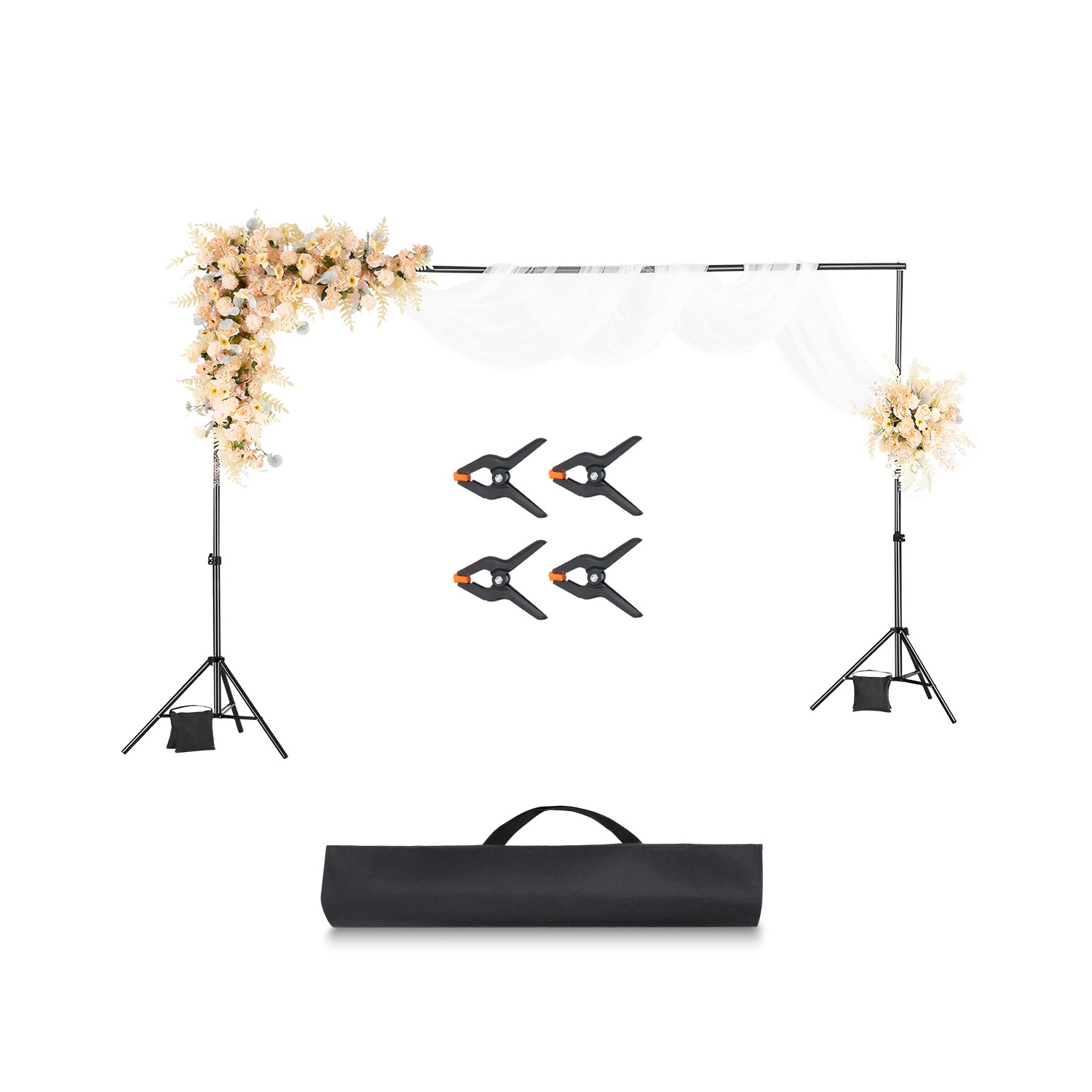 VEVOR 6.5 x 10 ft Backdrop Stand, Adjustable Photo Backdrop Stand Kit, Portable Background Backdrop Stand with 5 Crossbars, Heavy Duty Projector Screen Stand, for Wedding, Party
