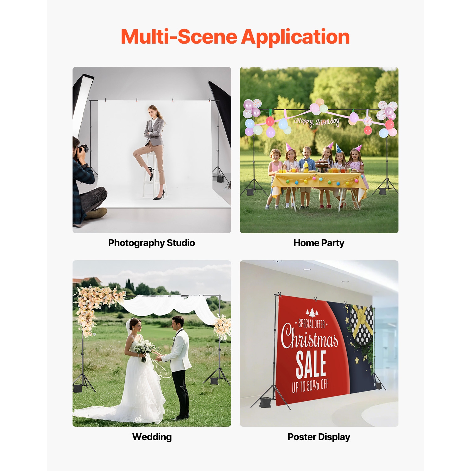 VEVOR 6.5 x 10 ft Backdrop Stand, Adjustable Photo Backdrop Stand Kit, Portable Background Backdrop Stand with 5 Crossbars, Heavy Duty Projector