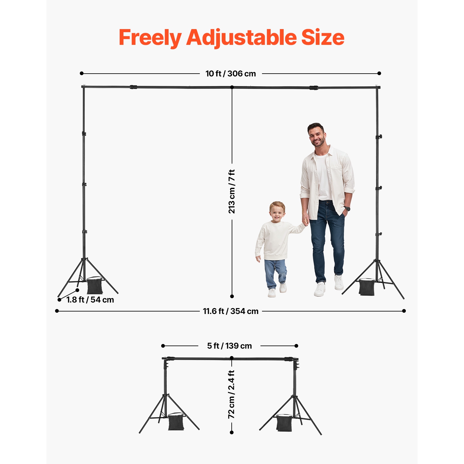 VEVOR 7 x 10 ft Backdrop Stand, Adjustable Photo Backdrop Stand Kit, Portable Background Backdrop Stand with 3 Crossbars, Heavy Duty Projector Screen