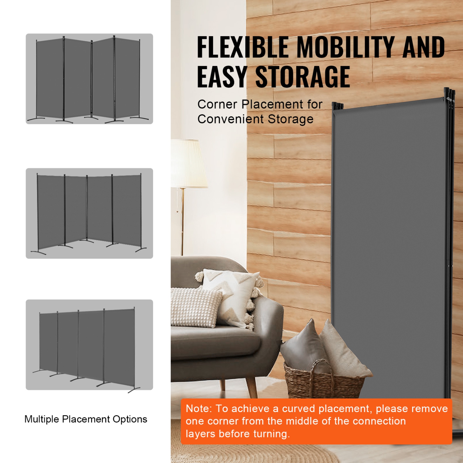 VEVOR Room Divider, 4 Panels Room Divider, Folding Privacy Screen and Portable Partition Divider for Room Separation, Freestanding Room Partitions