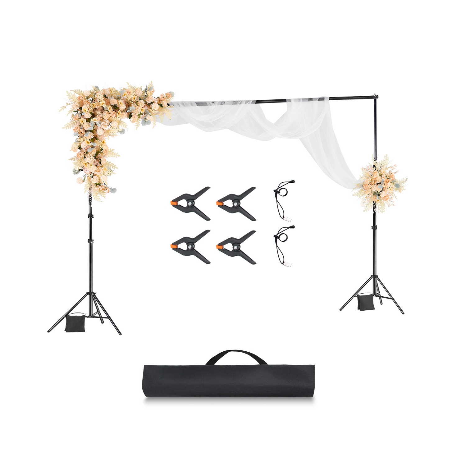 VEVOR 10 x 10 ft Backdrop Stand, Adjustable Photo Backdrop Stand Kit, Portable Background Backdrop Stand with 4 Crossbars, Heavy Duty Projector Screen Stand, for Wedding, Party