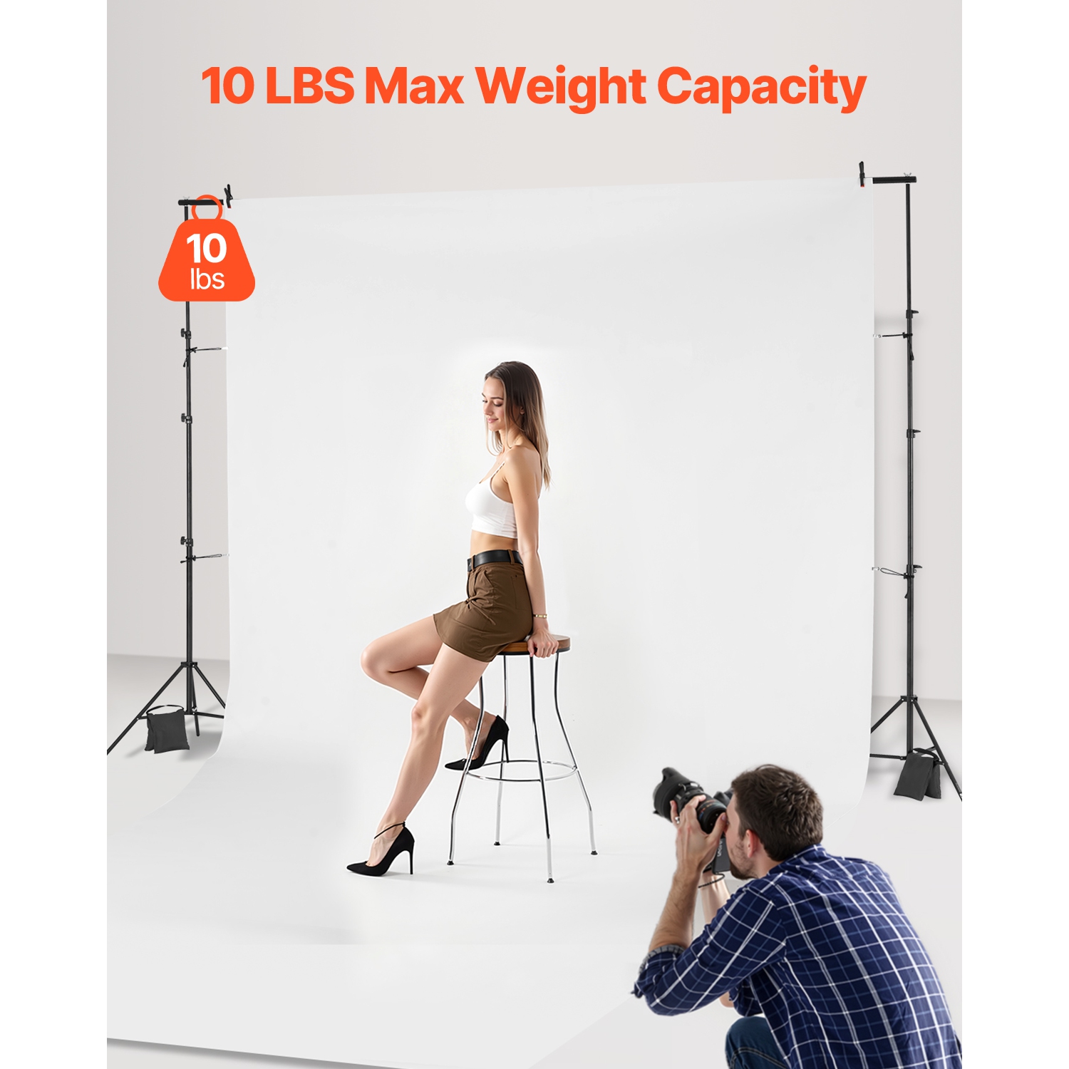 VEVOR 10 x 10 ft Backdrop Stand, Adjustable Photo Backdrop Stand Kit, Portable Background Backdrop Stand with 4 Crossbars, Heavy Duty Projector