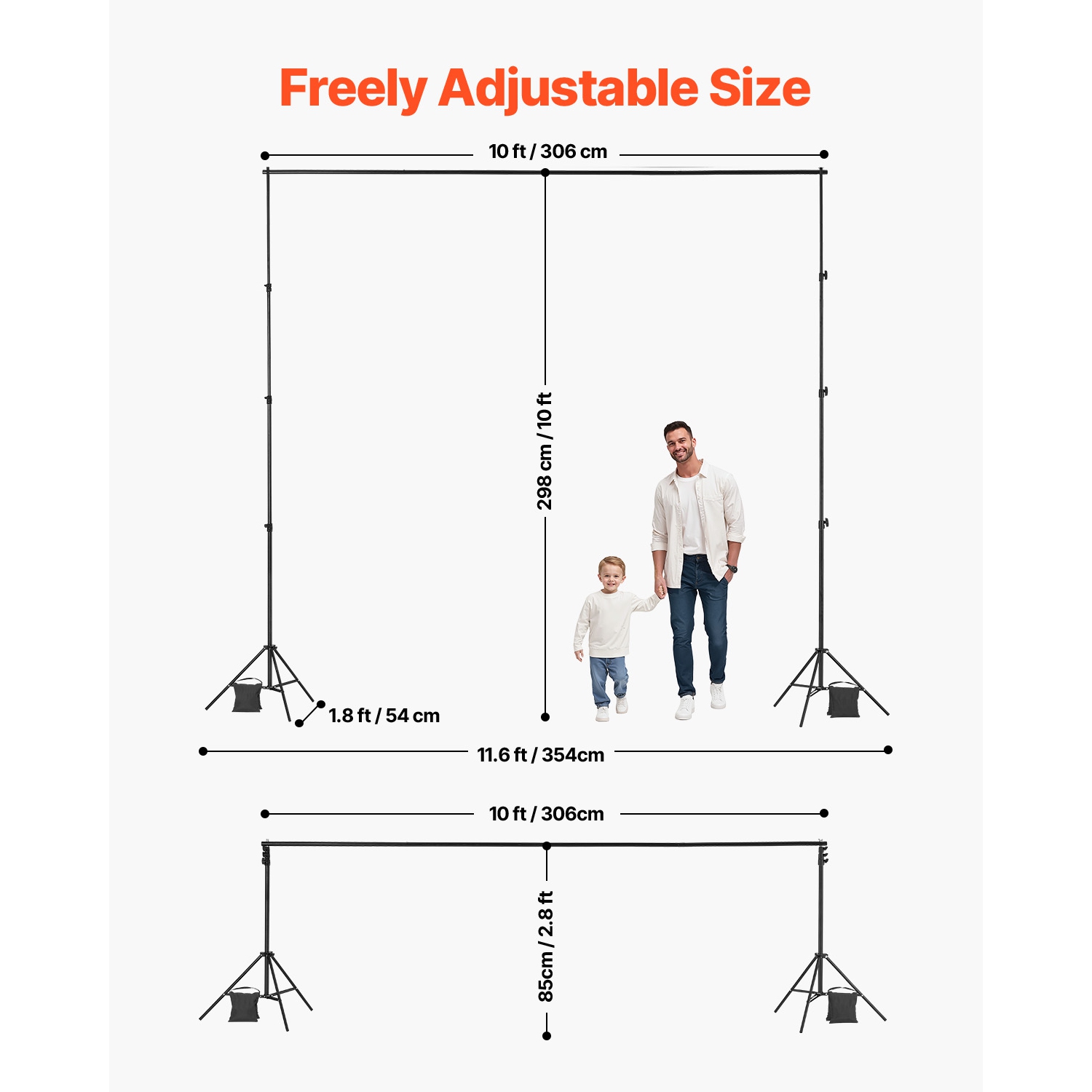 VEVOR 10 x 10 ft Backdrop Stand, Adjustable Photo Backdrop Stand Kit, Portable Background Backdrop Stand with 4 Crossbars, Heavy Duty Projector