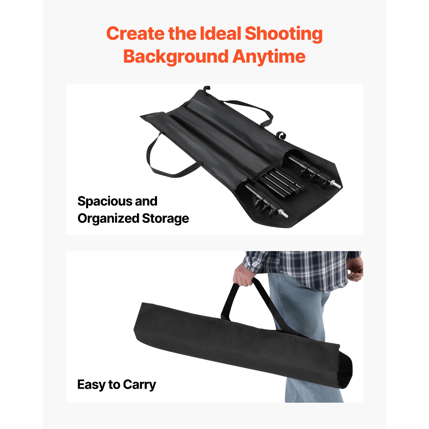 VEVOR 10 x 10 ft Backdrop Stand, Adjustable Photo Backdrop Stand Kit, Portable Background Backdrop Stand with 4 Crossbars, Heavy Duty Projector