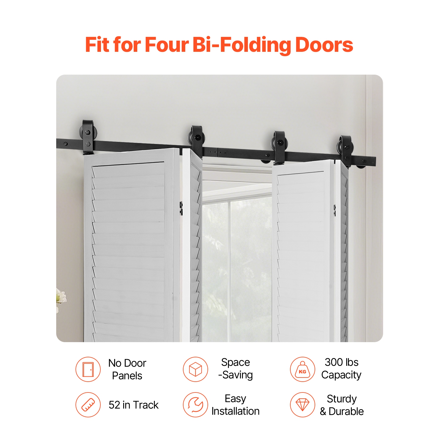 VEVOR 52" Bi-Folding Sliding Barn Door Hardware Track Kit, Top Mount Track Kit, Slide Smoothly, Easy to Install, Suitable for Four 12" Closet Pantry