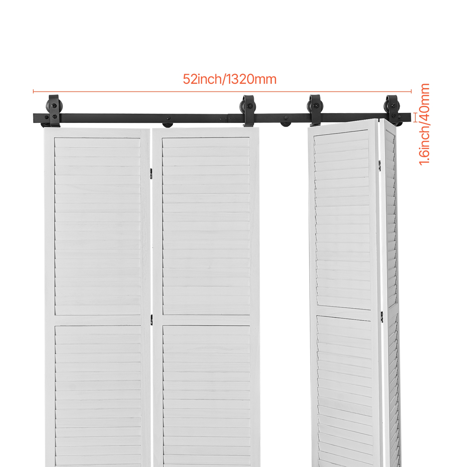 VEVOR 52" Bi-Folding Sliding Barn Door Hardware Track Kit, Top Mount Track Kit, Slide Smoothly, Easy to Install, Suitable for Four 12" Closet Pantry
