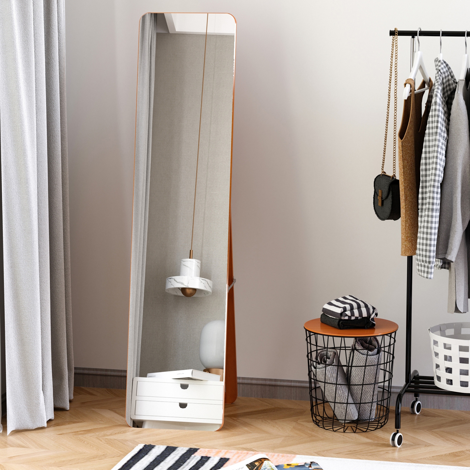 HOMCOM 61"x15" Full Length Mirror, Floor Standing, Wall-Mounted or Leaning Against Wall, Rectangular Full Body Mirror for Bedroom, Living Room, Light