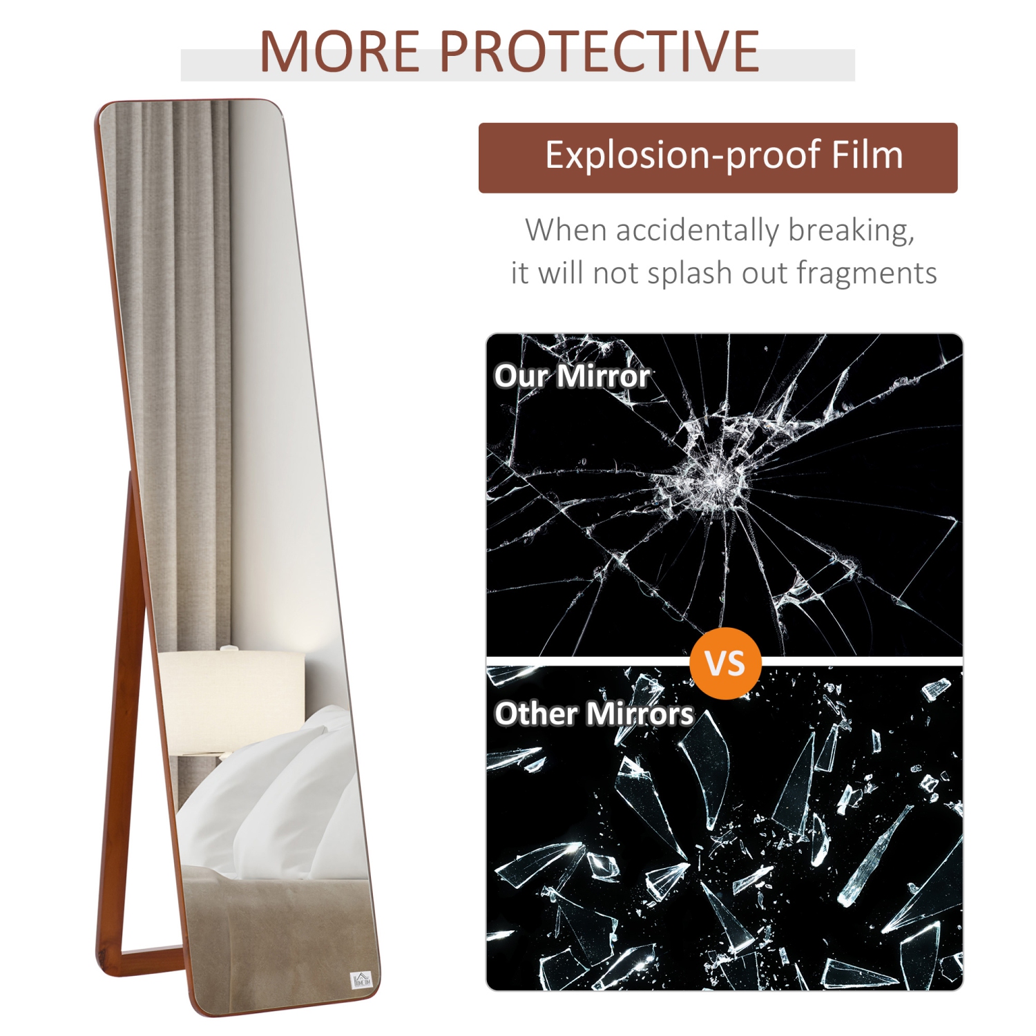 HOMCOM 61"x15" Full Length Mirror, Floor Standing, Wall-Mounted or Leaning Against Wall, Rectangular Full Body Mirror for Bedroom, Living Room, Light