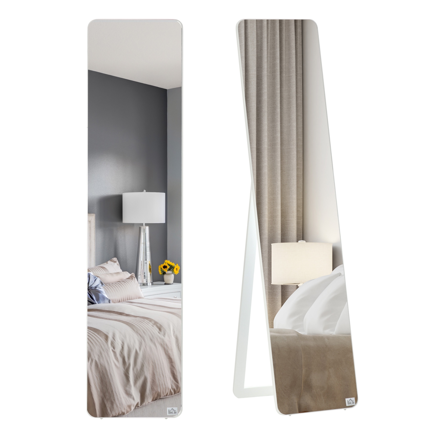 HOMCOM 61"x15" Full Length Mirror, Floor Standing, Wall-Mounted or Leaning Against Wall, Rectangular Full Body Mirror for Bedroom, Living Room, White