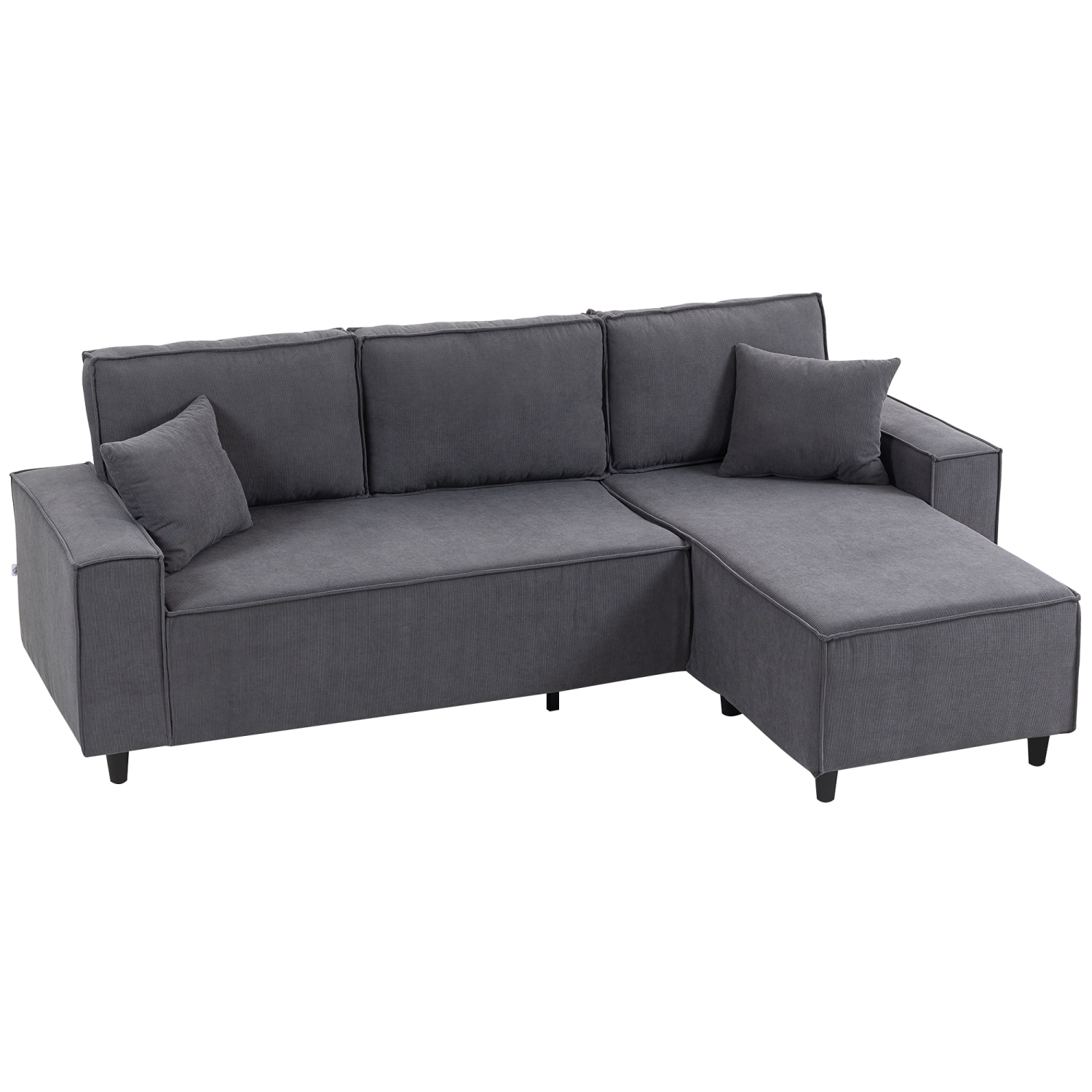 HOMCOM – Canapé modulaire avec chaise longue ajustable, canapé en coin en L de 95&nbsp;po en velours côtelé, ressorts ensachés, 2 oreillers, canapé 3