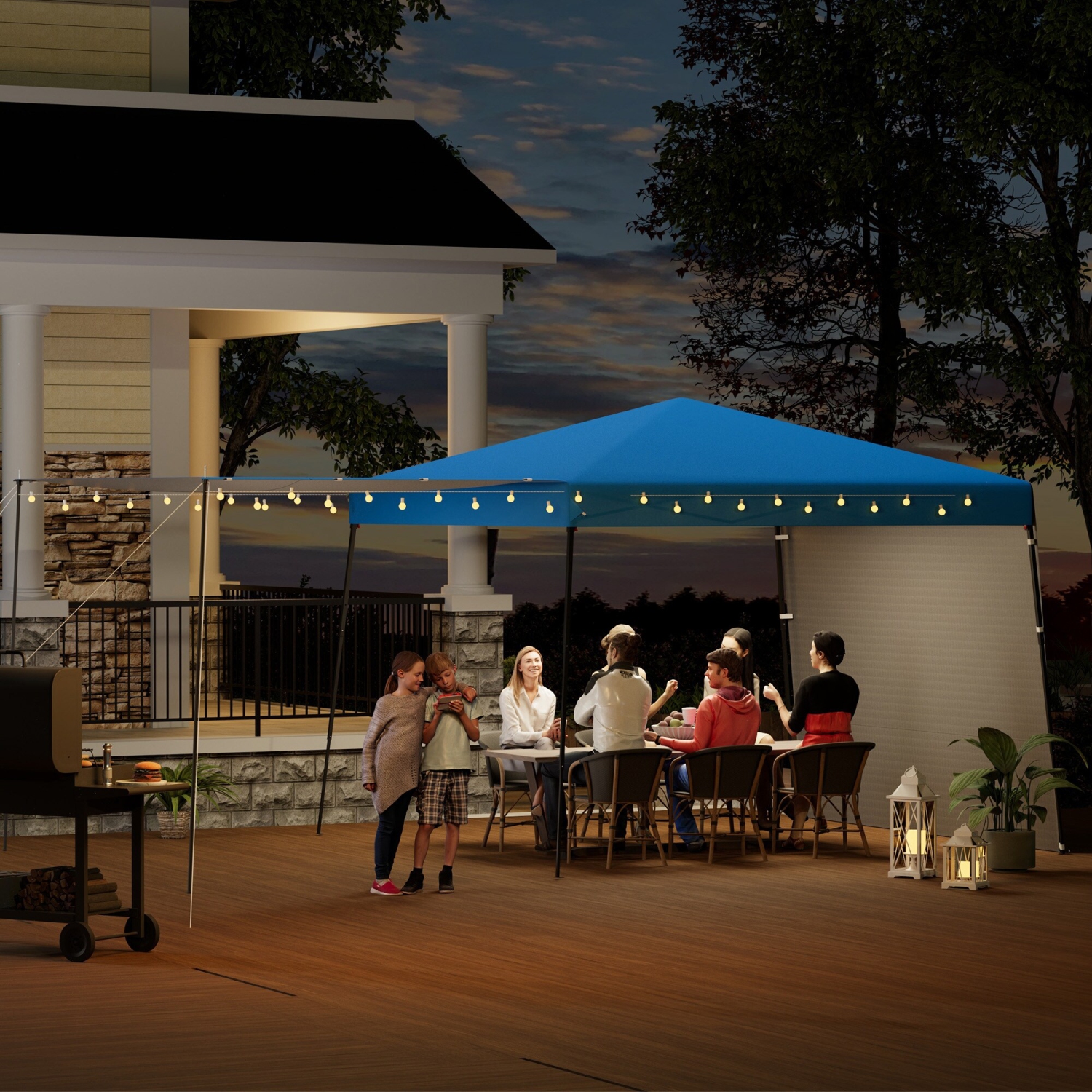 EROMMY 10x10 FT Pop Up Canopy Tent with 2 Sidewalls - Waterproof Instant Shelter for Outdoor Events, Farmers Markets, Backyard Parties - Blue