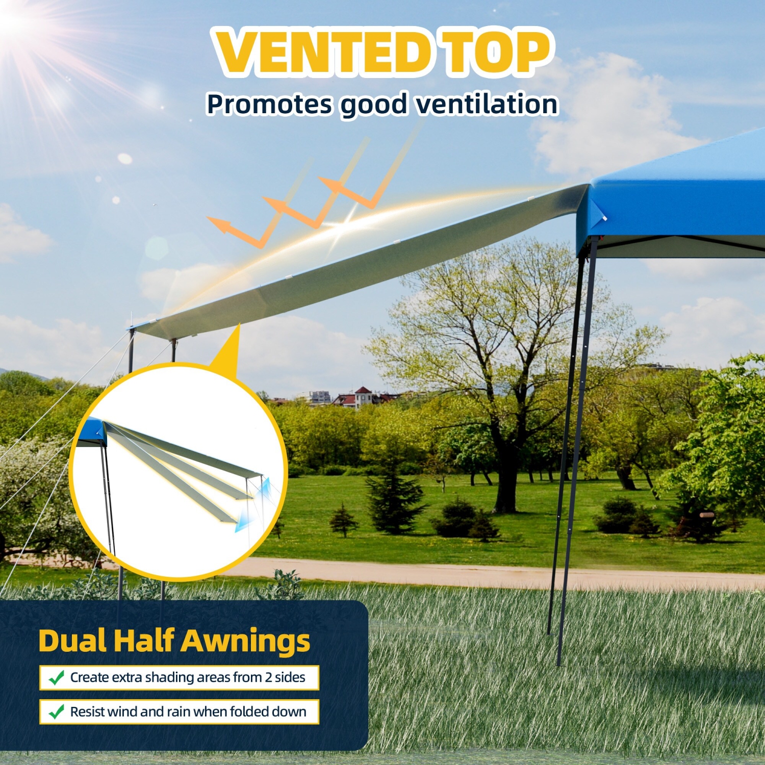 EROMMY 10x10 FT Pop Up Canopy Tent with 2 Sidewalls - Waterproof Instant Shelter for Outdoor Events, Farmers Markets, Backyard Parties - Blue