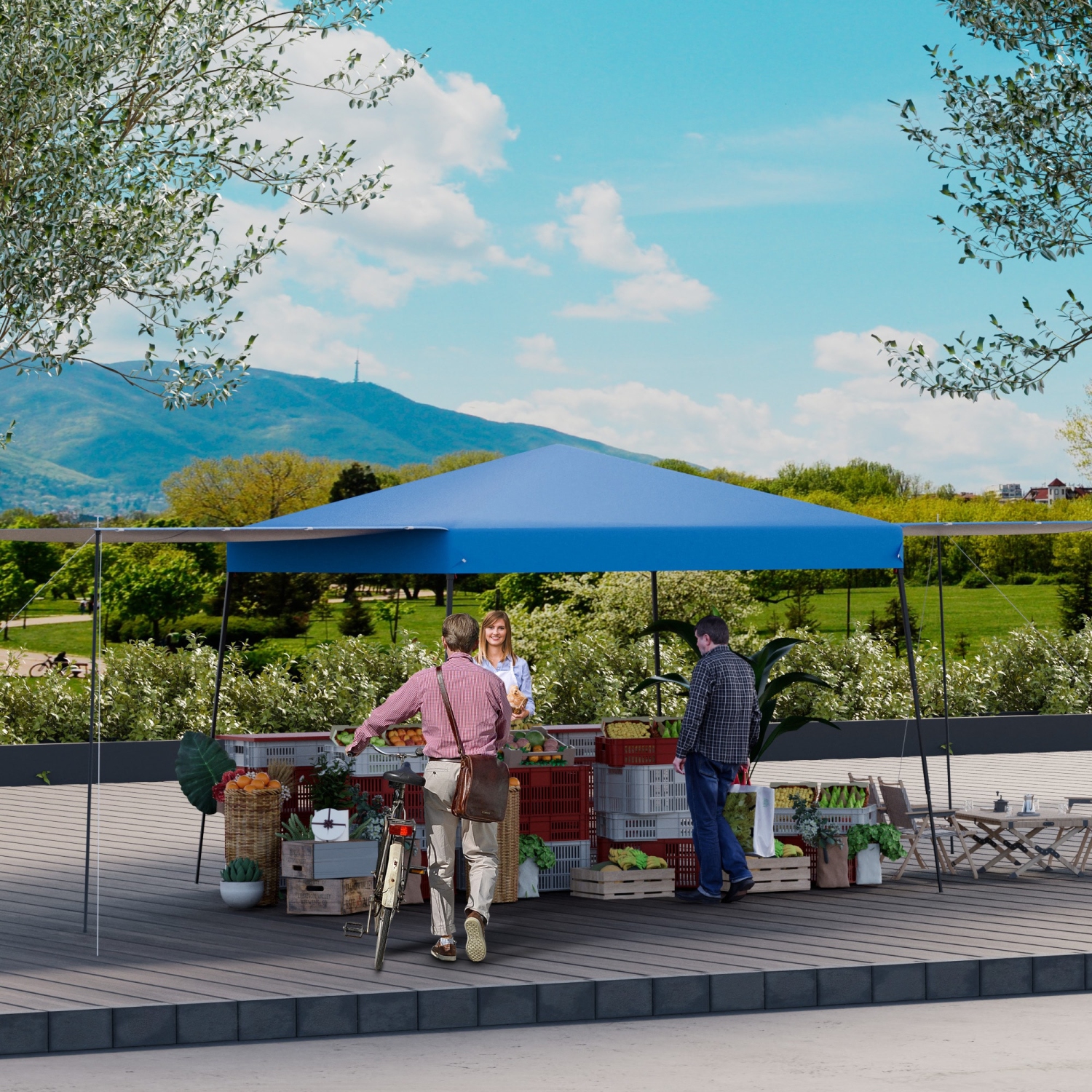 EROMMY 10x10 FT Pop Up Canopy Tent with 2 Sidewalls - Waterproof Instant Shelter for Outdoor Events, Farmers Markets, Backyard Parties - Blue