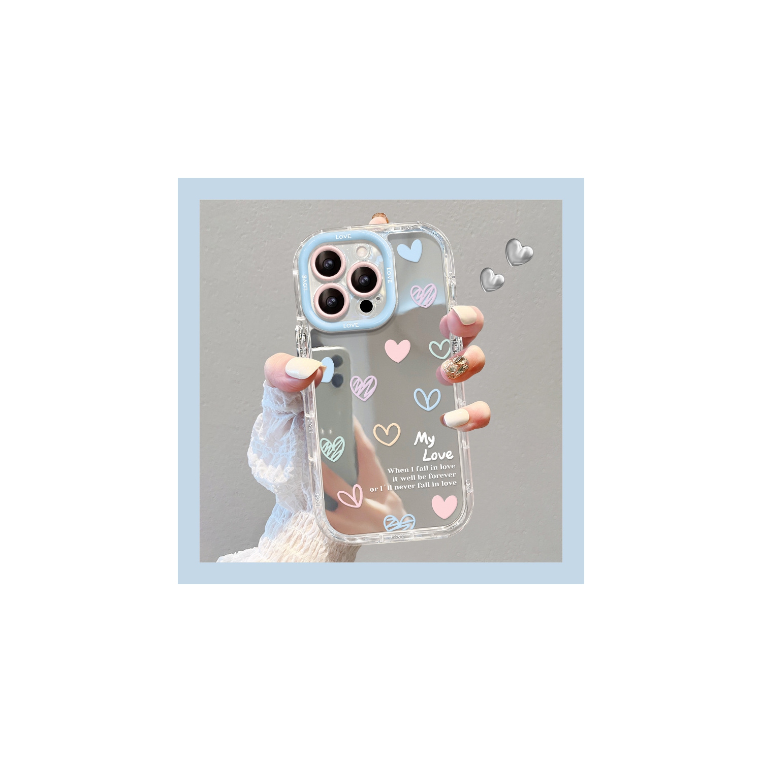 Étui pour téléphone avec miroir en forme de coeur couleur Graffiti